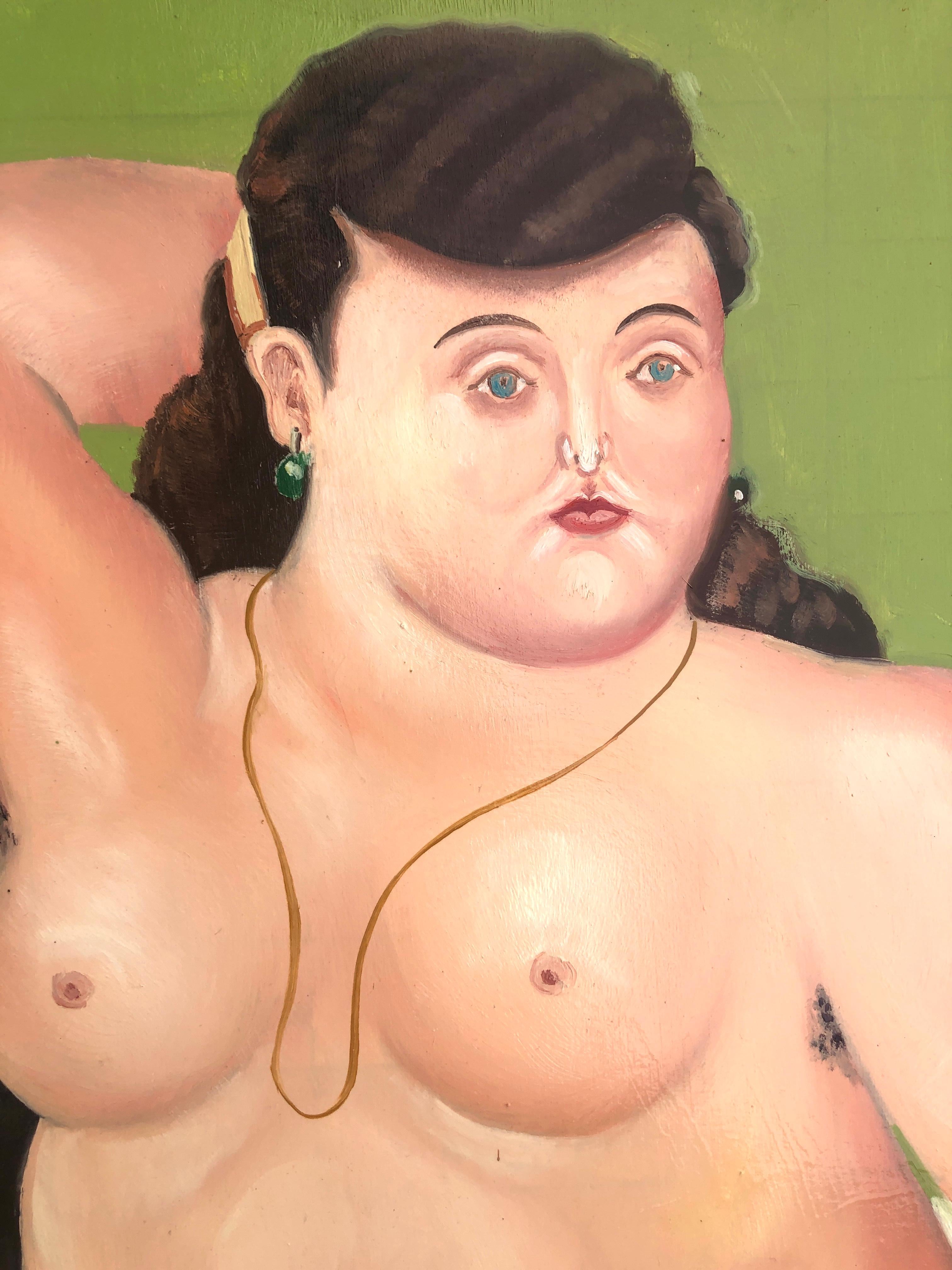 Donna nuda a riposo olio su tela - Painting di Fernando Botero