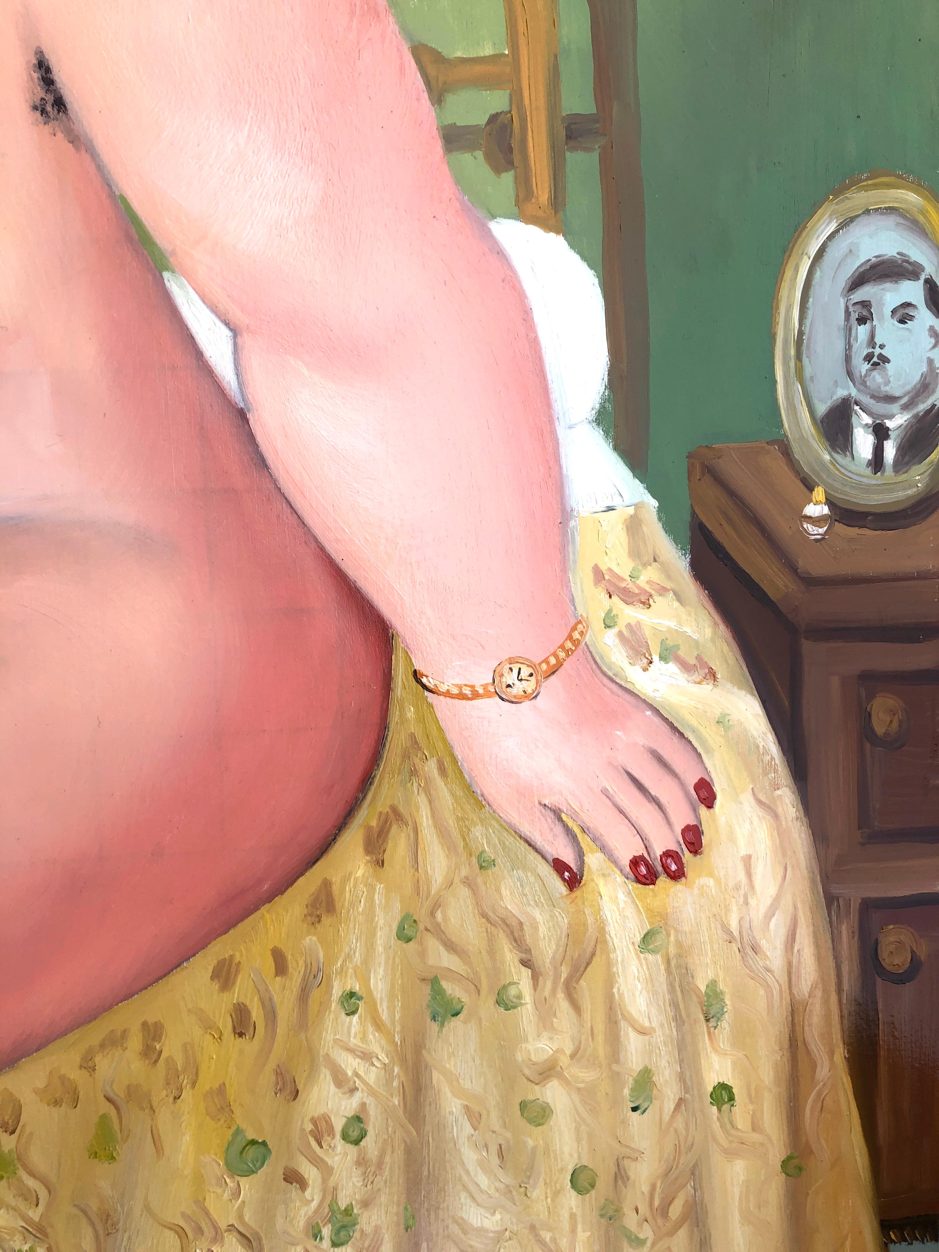 Donna nuda a riposo olio su tela - Interior Painting Beige di Fernando Botero
