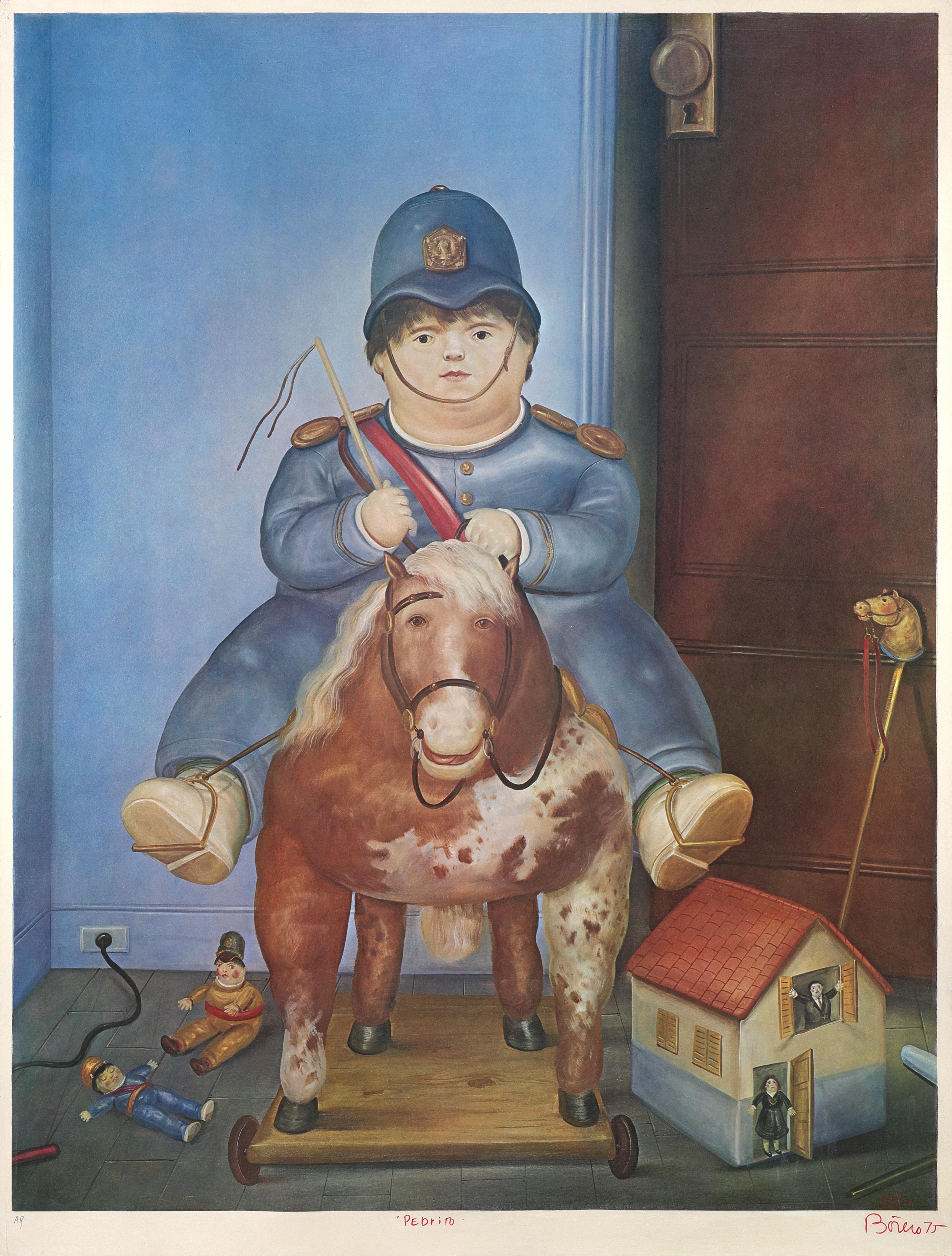 Fernando Botero
Pedrito, 1975
Lithograph
38 x 29 in / 96,5 x 73,6 cm
Edition: AP (Artist's Proof)
Signed, named, dated, and numbered by Fernando Botero at the bottom of the paper.