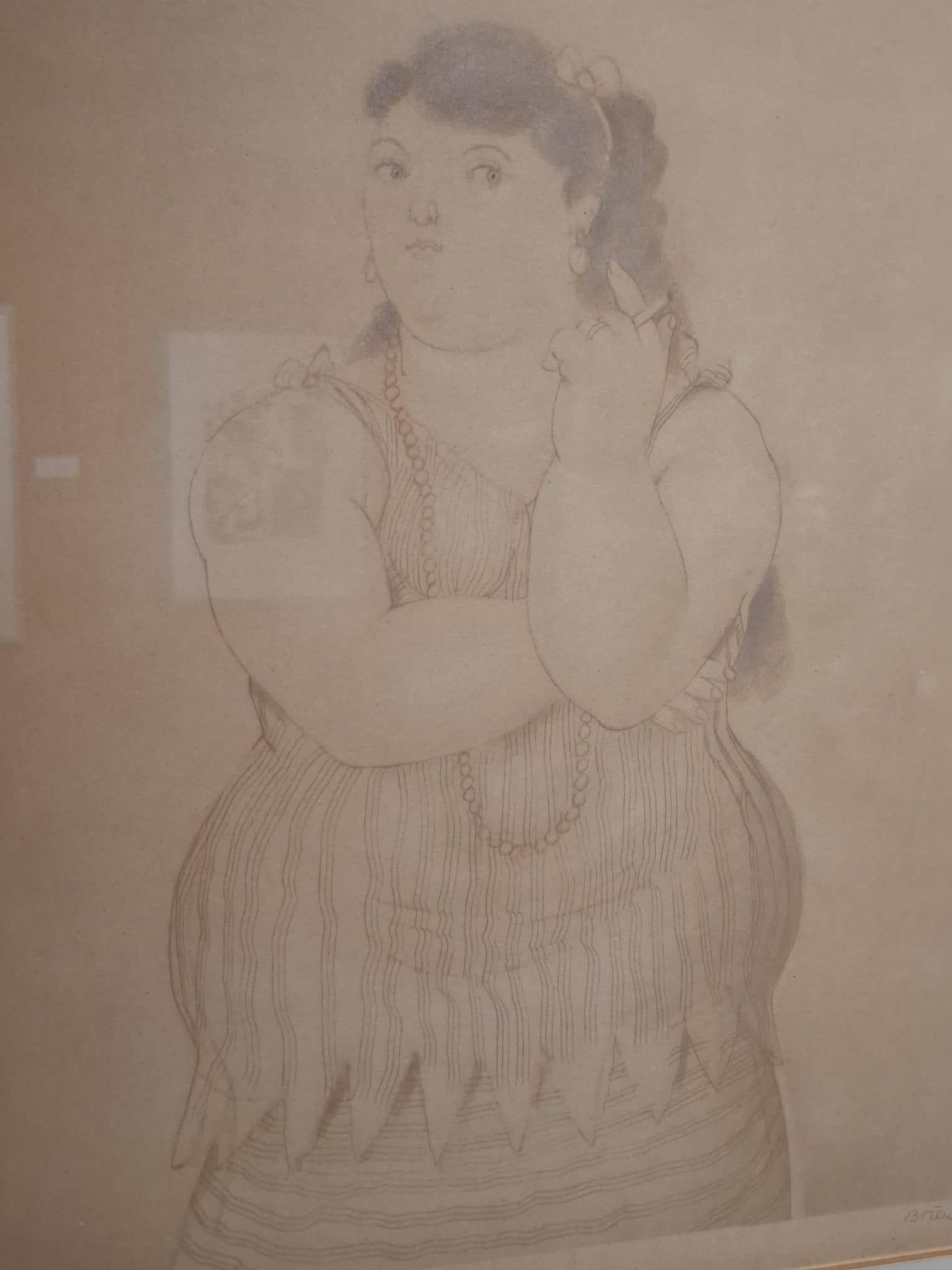 Abstract Print de Fernando Botero - Mujer fumando