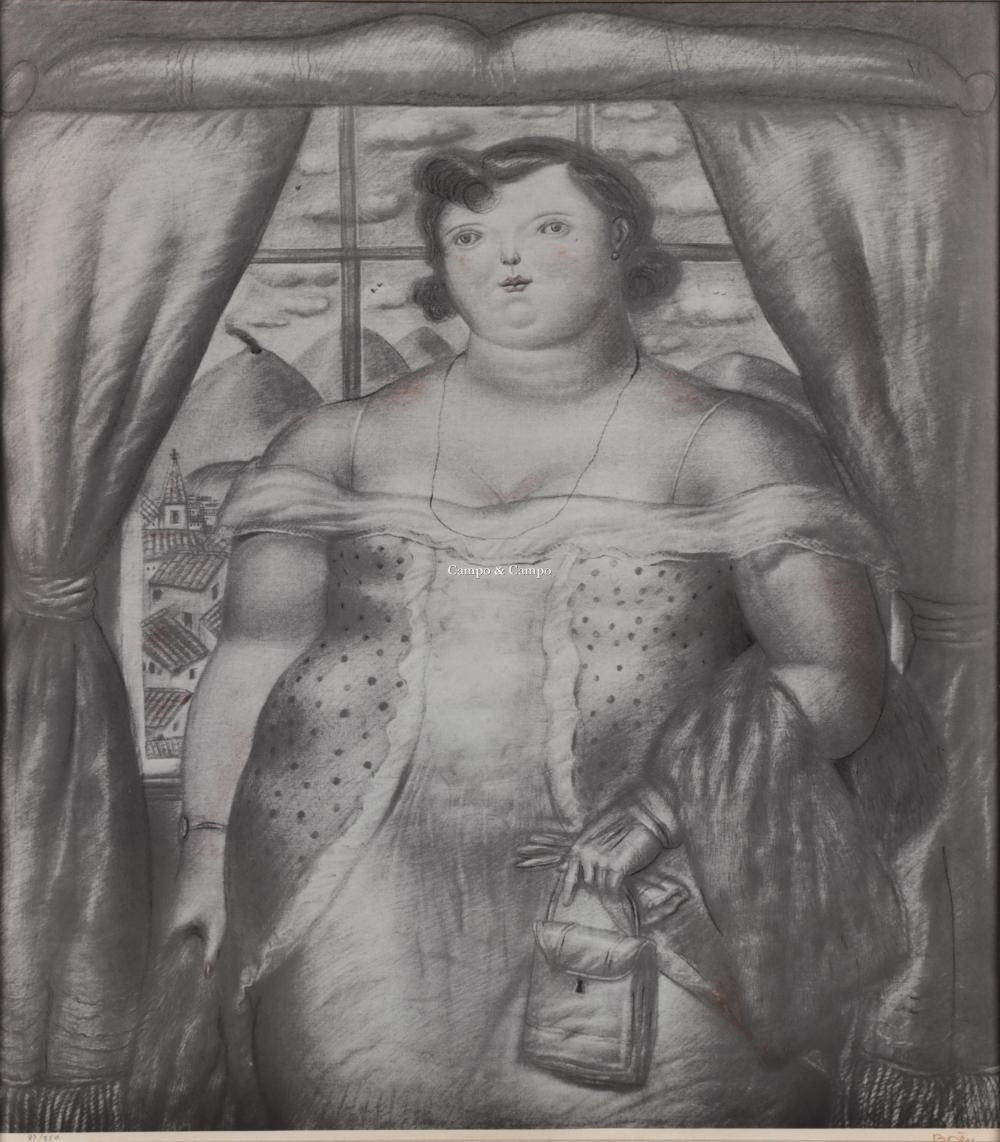 Portrait Print Fernando Botero - FEMME AVEC UNE ÉTOLE