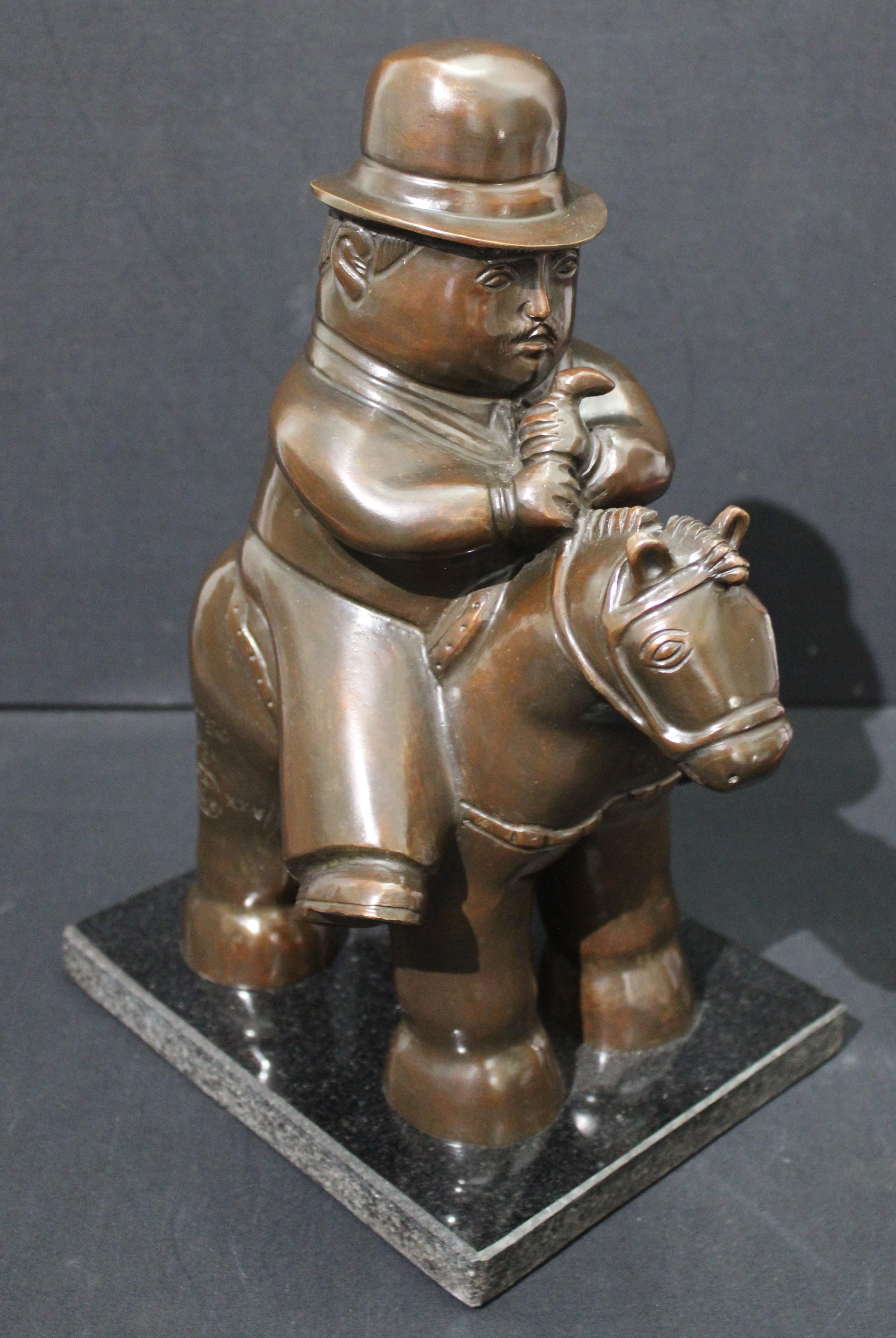 Sculpture en bronze d'après Botero  Man à cheval