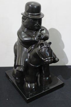 D'après Botero Sculpture en bronze d'un homme à cheval, patine foncée, édition 50