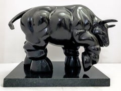 Vintage After Botero - Bull Bronze Sculpture