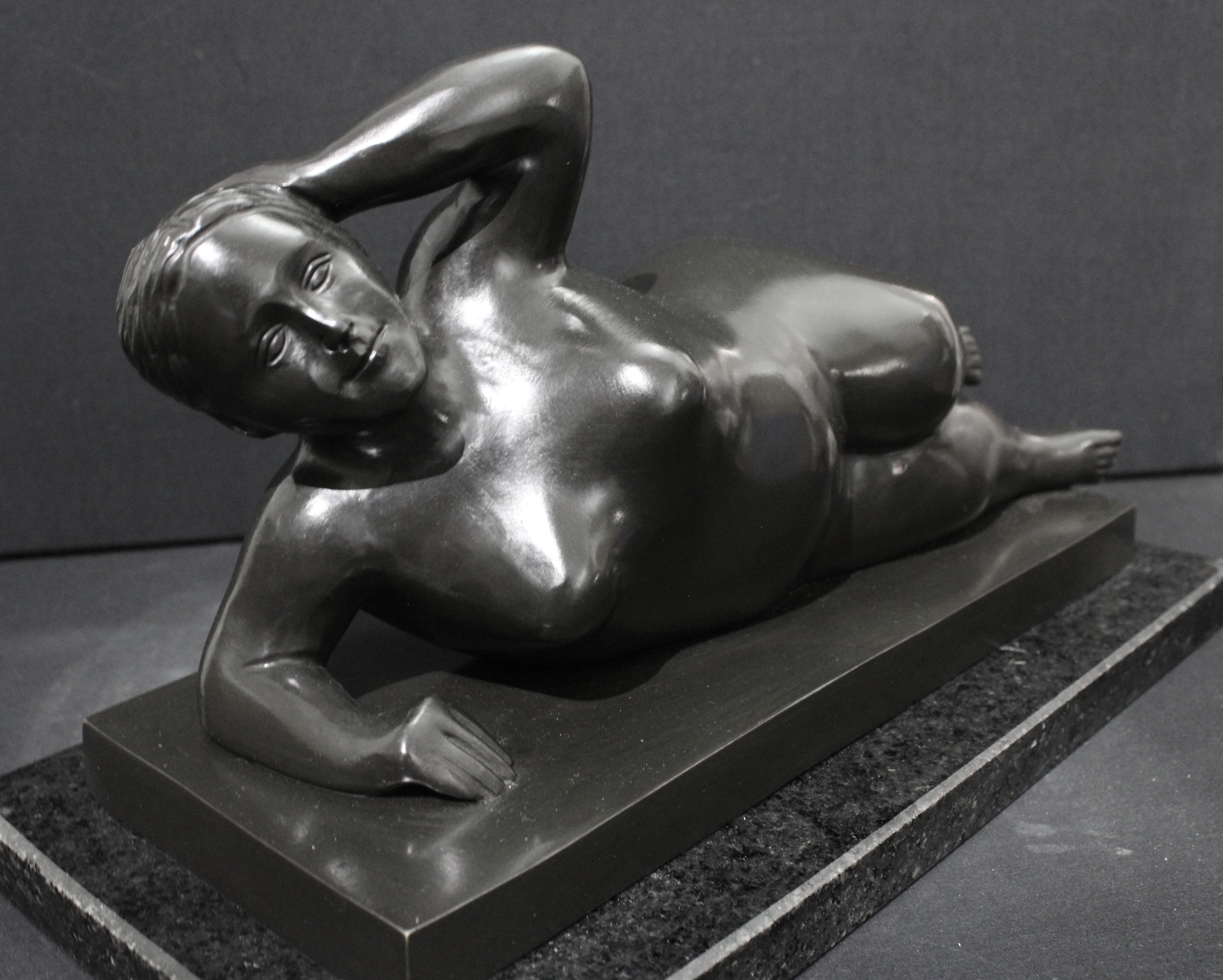 After Botero - Horizontal Nude Woman Bronze Sculpture For Sale 8