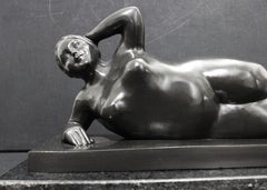 After Botero - Horizontal Nude Woman Bronze Sculpture