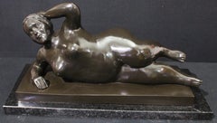 After Botero - Horizontal Nude Woman Bronze Sculpture