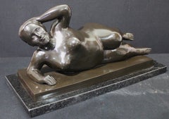 After Botero - Horizontal Nude Woman Bronze Sculpture