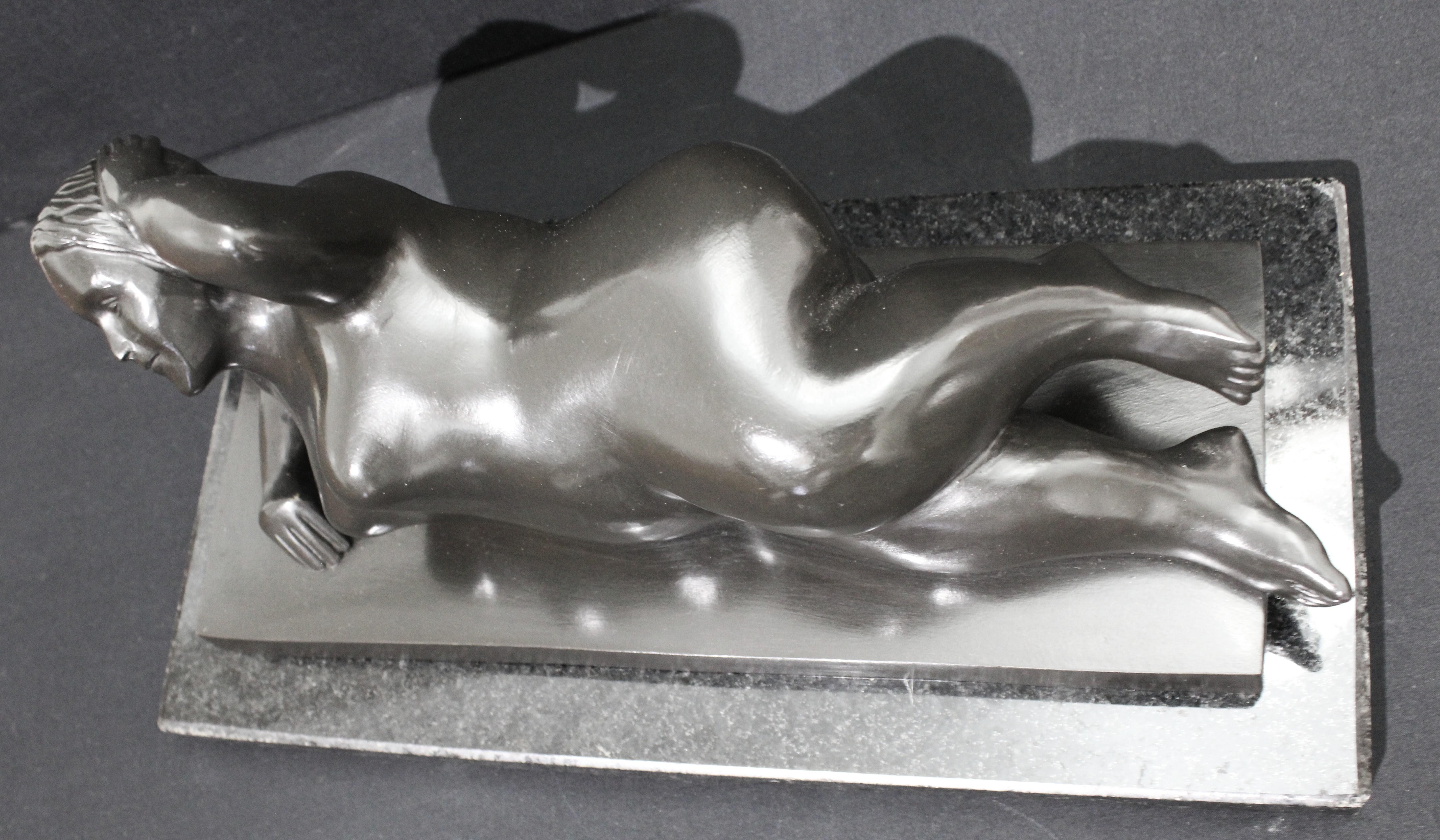 After Botero - Horizontal Nude Woman Bronze Sculpture For Sale 1