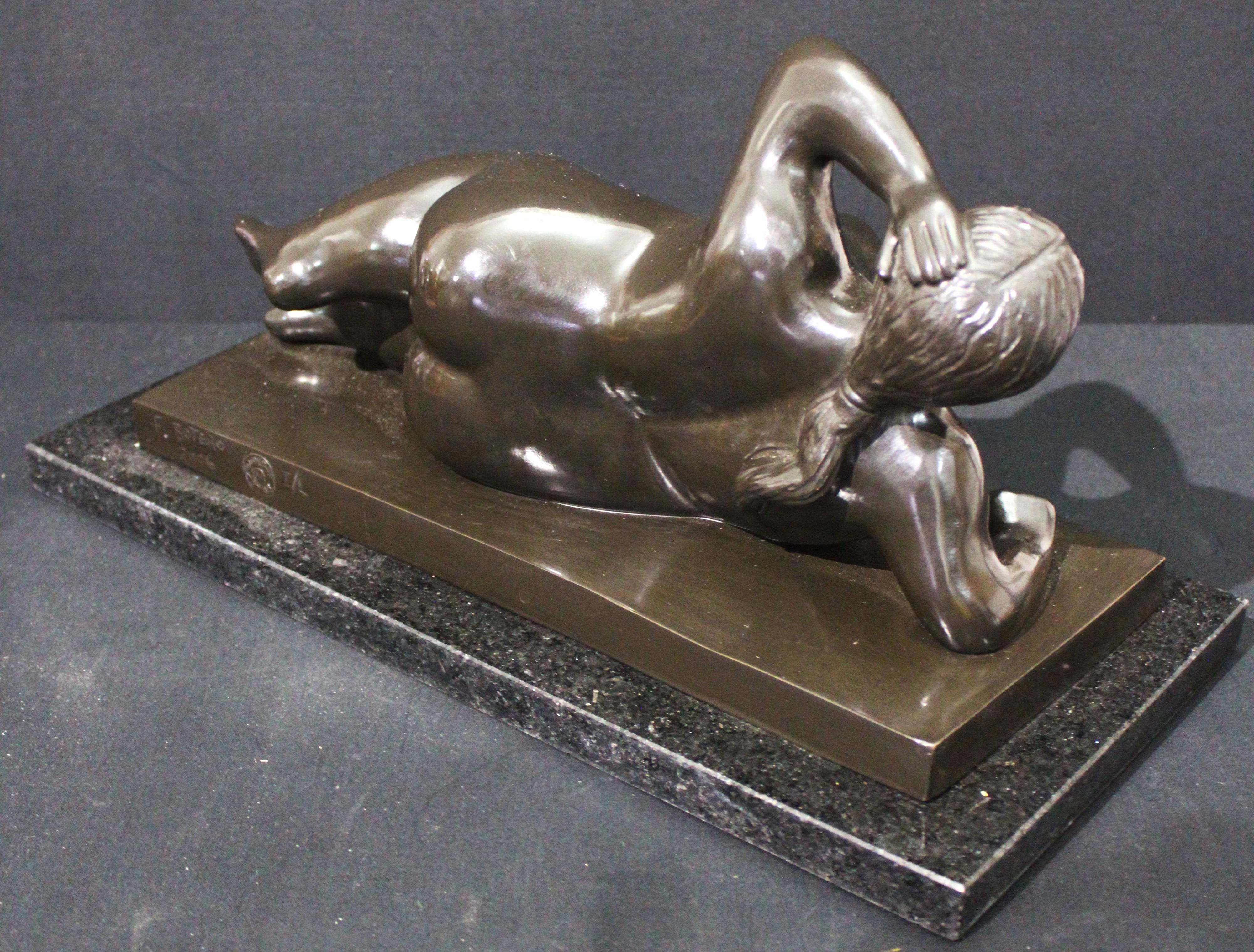After Botero - Horizontal Nude Woman Bronze Sculpture For Sale 2