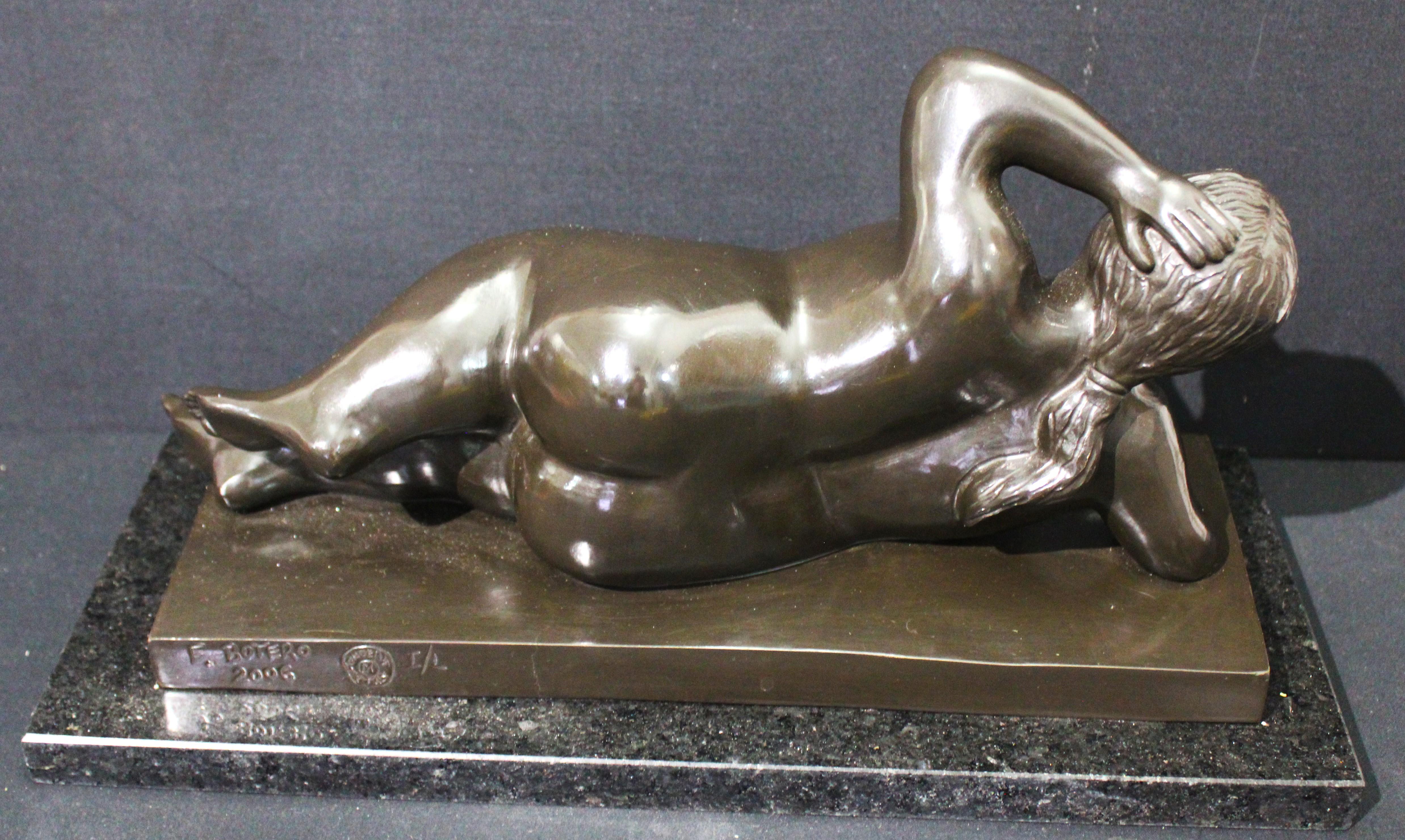 After Botero - Horizontal Nude Woman Bronze Sculpture For Sale 3
