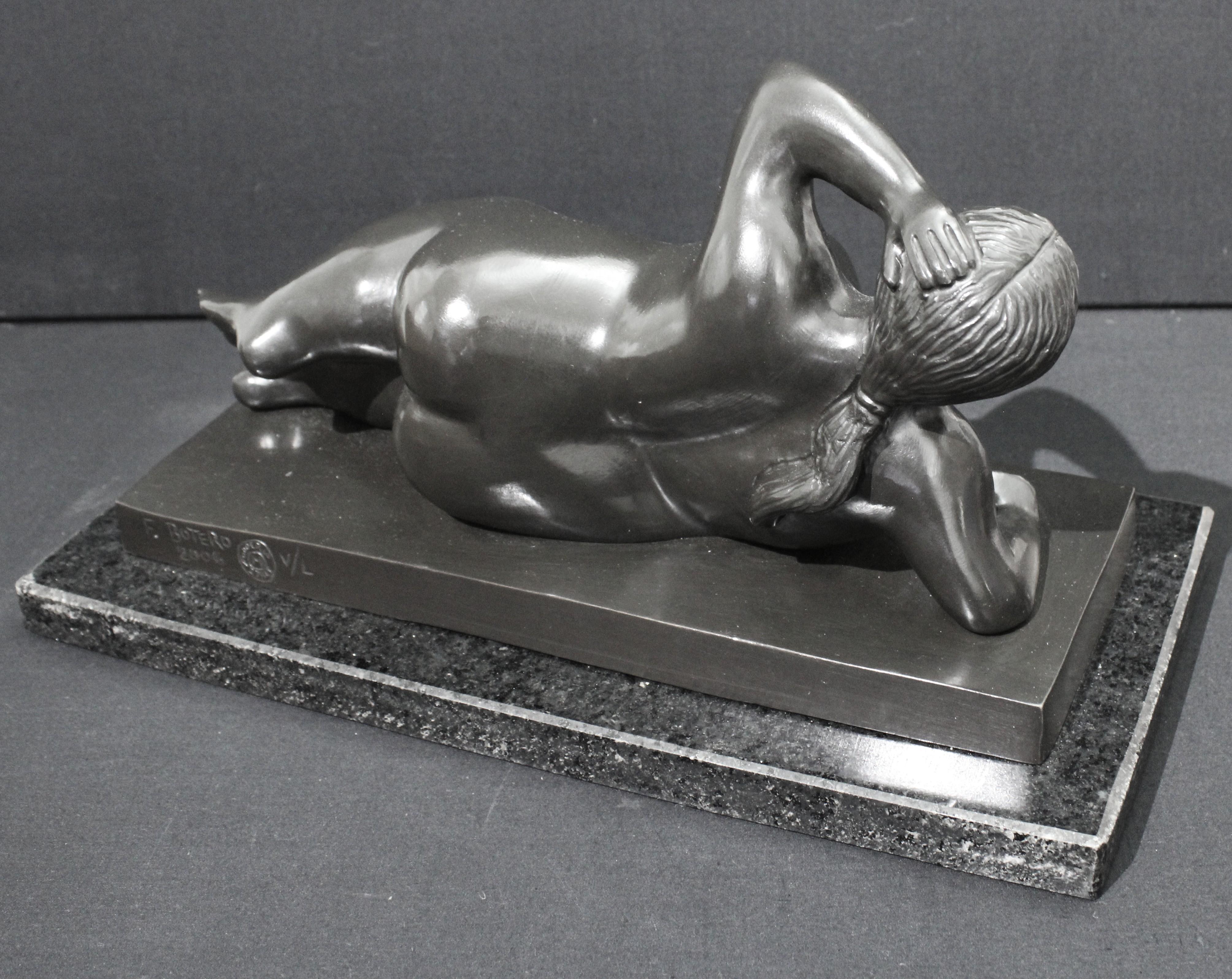 After Botero - Horizontal Nude Woman Bronze Sculpture For Sale 4