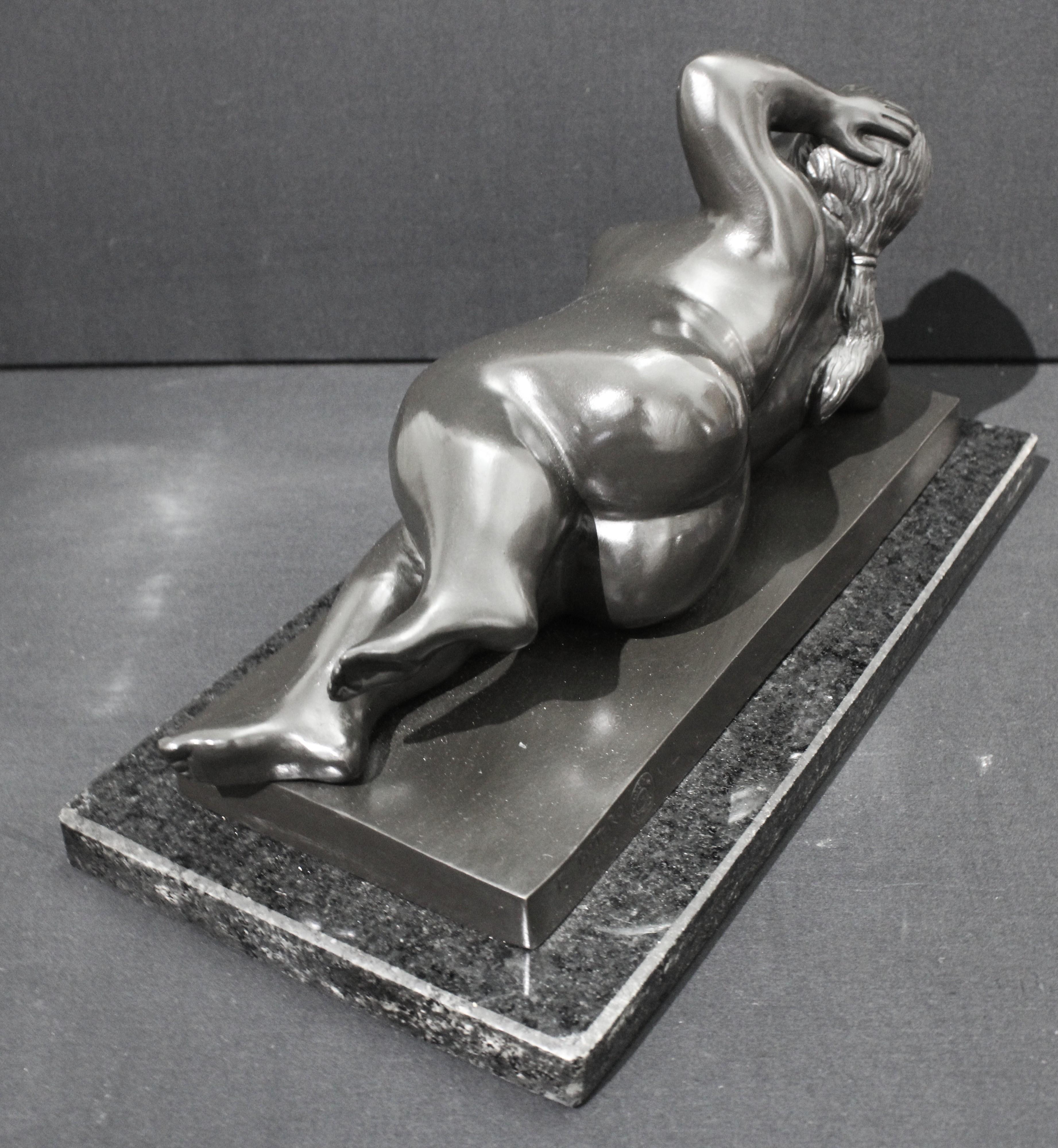 After Botero - Horizontal Nude Woman Bronze Sculpture For Sale 5