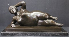 After Botero - Horizontal Nude Woman Bronze Sculpture