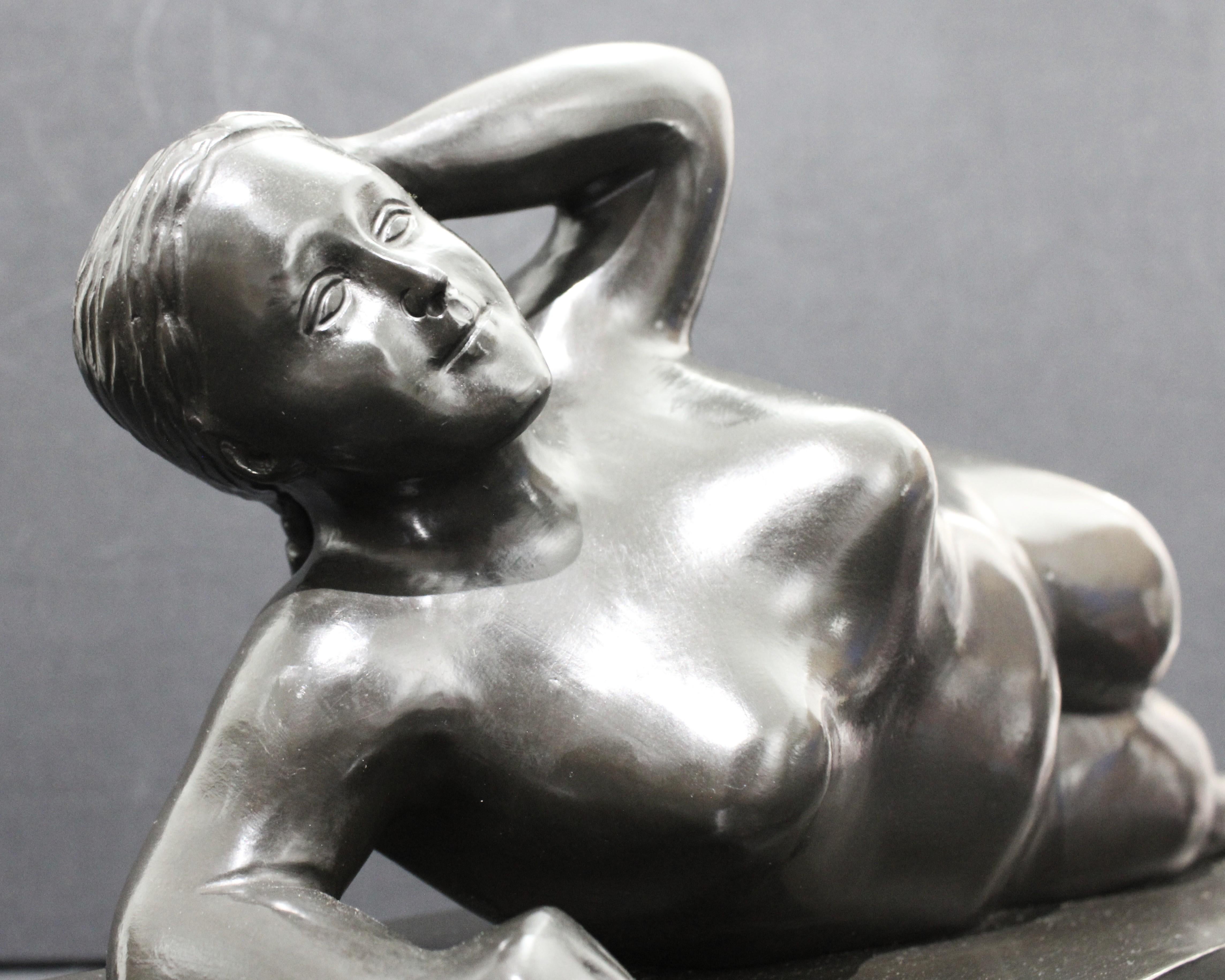 Fernando Botero Nude Sculpture - After Botero - Horizontal Nude Woman Bronze Sculpture
