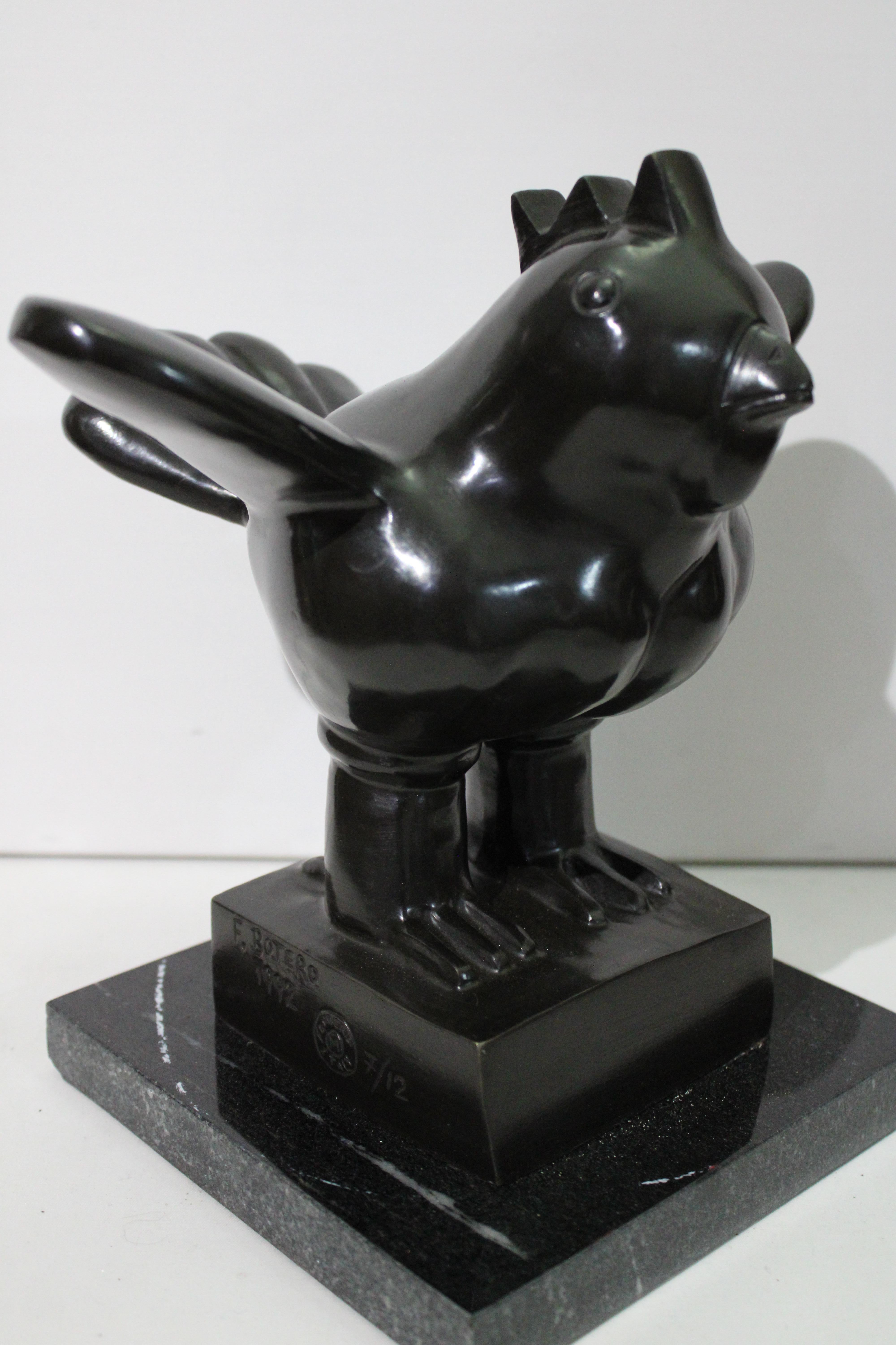 After Fernando Botero
Bronze Big Bird  Sculpture on Marble Base
Stamped F. BOTERO 1992, 
Numbered.