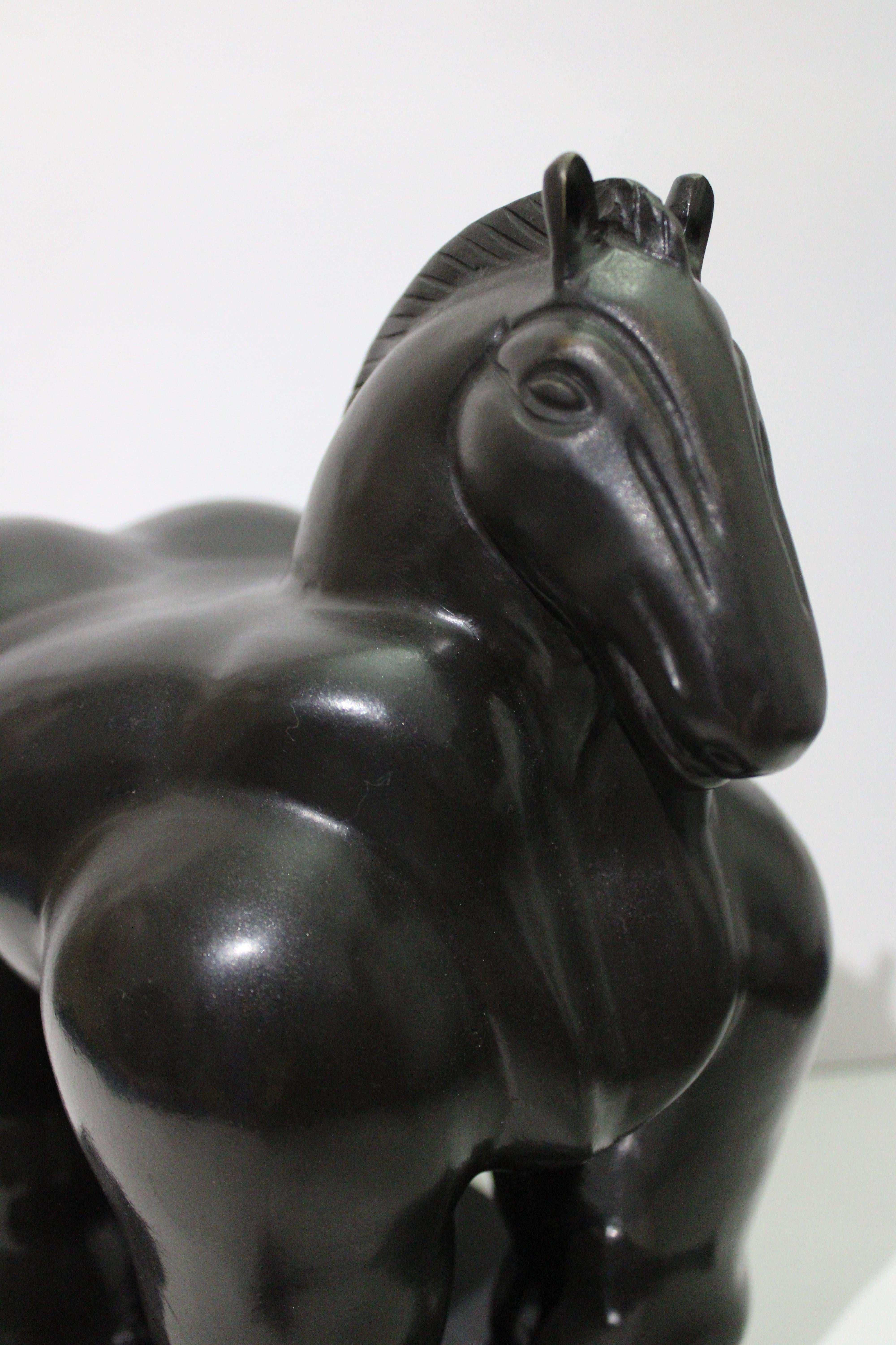 This AFTER BOTERO sculpture is a very beautiful, faithful reproduction in the style of BOTERO'S work that has sold very well here on 1st Dibs. 

The edition is 50 in Roman numerals. 

The  bronze sculpture comes with a very rich dark patina on stone