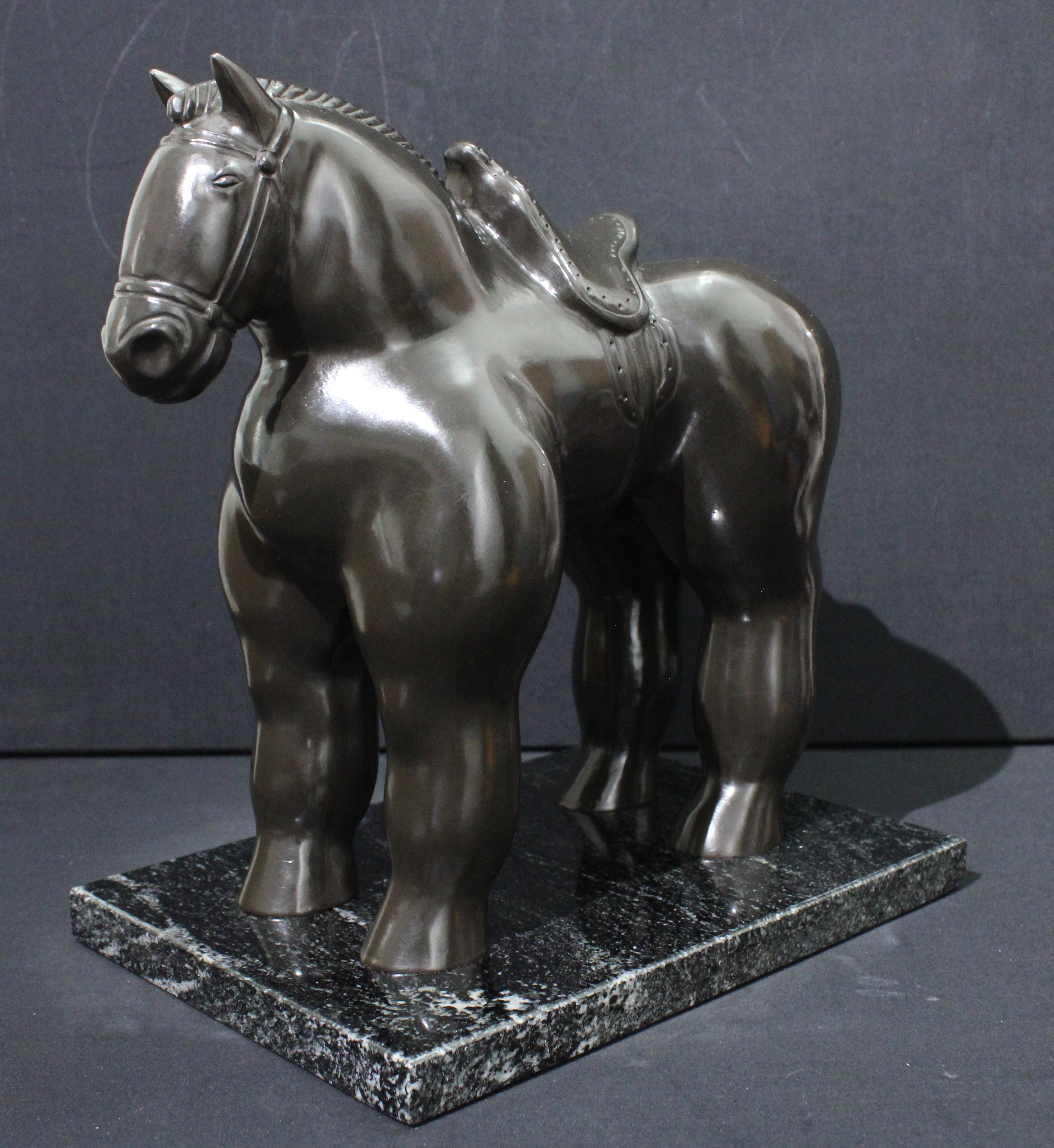 Fernando Botero Still-Life Sculpture – After Botero - Horse with Saddle Sculpture