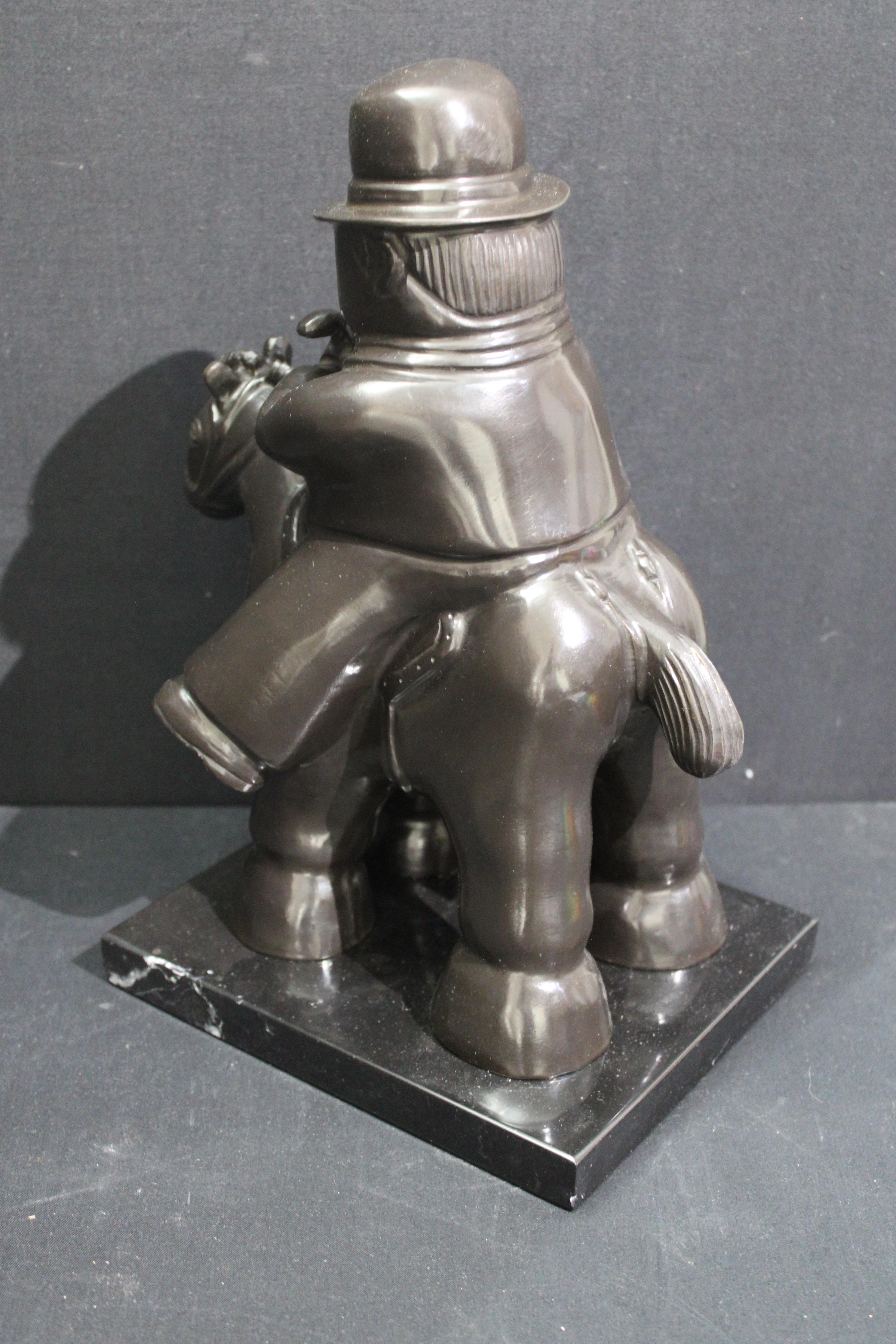 After Botero Bronze Sculpture  Man in Horse 7
