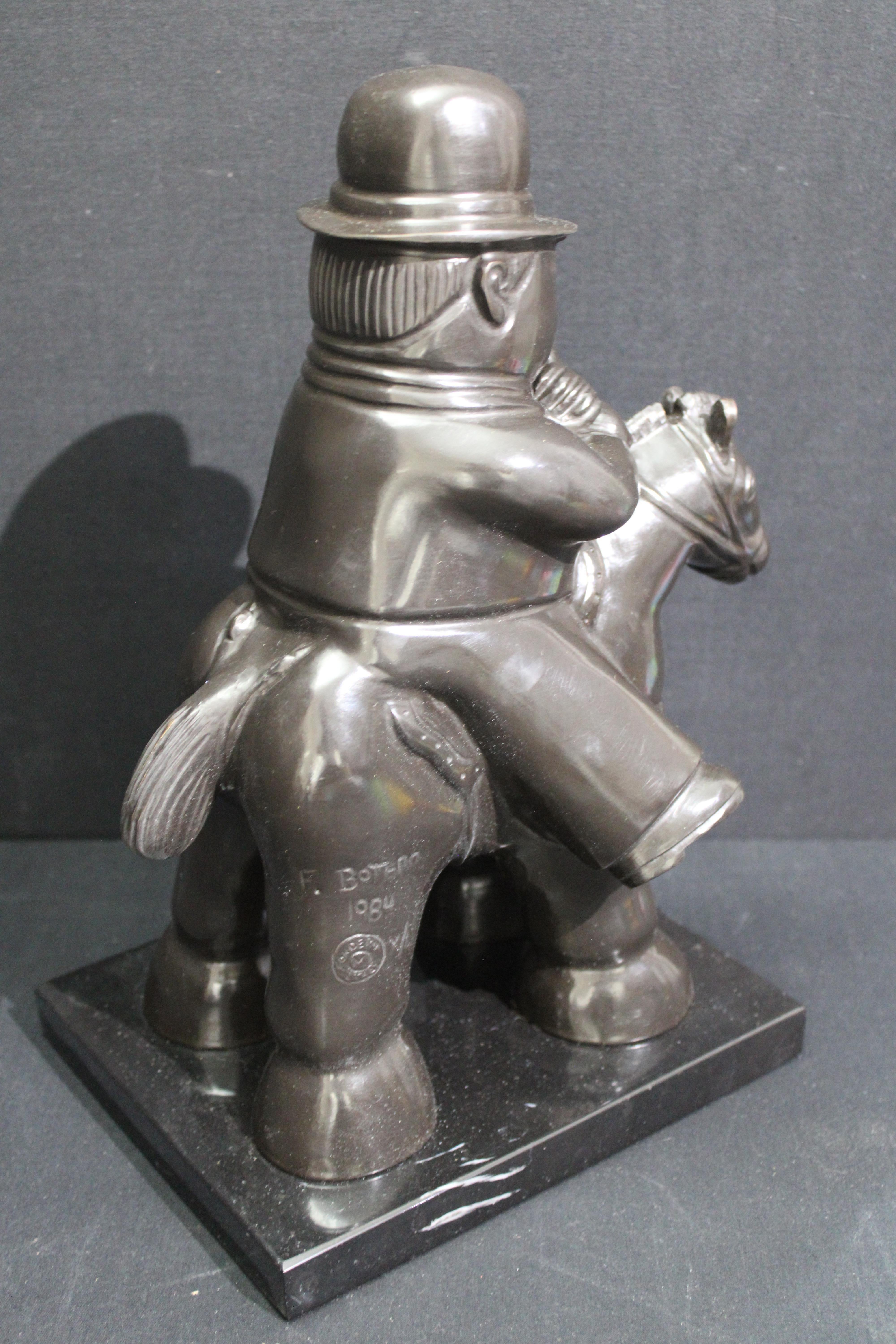 After Botero Bronze Sculpture  Man in Horse 9
