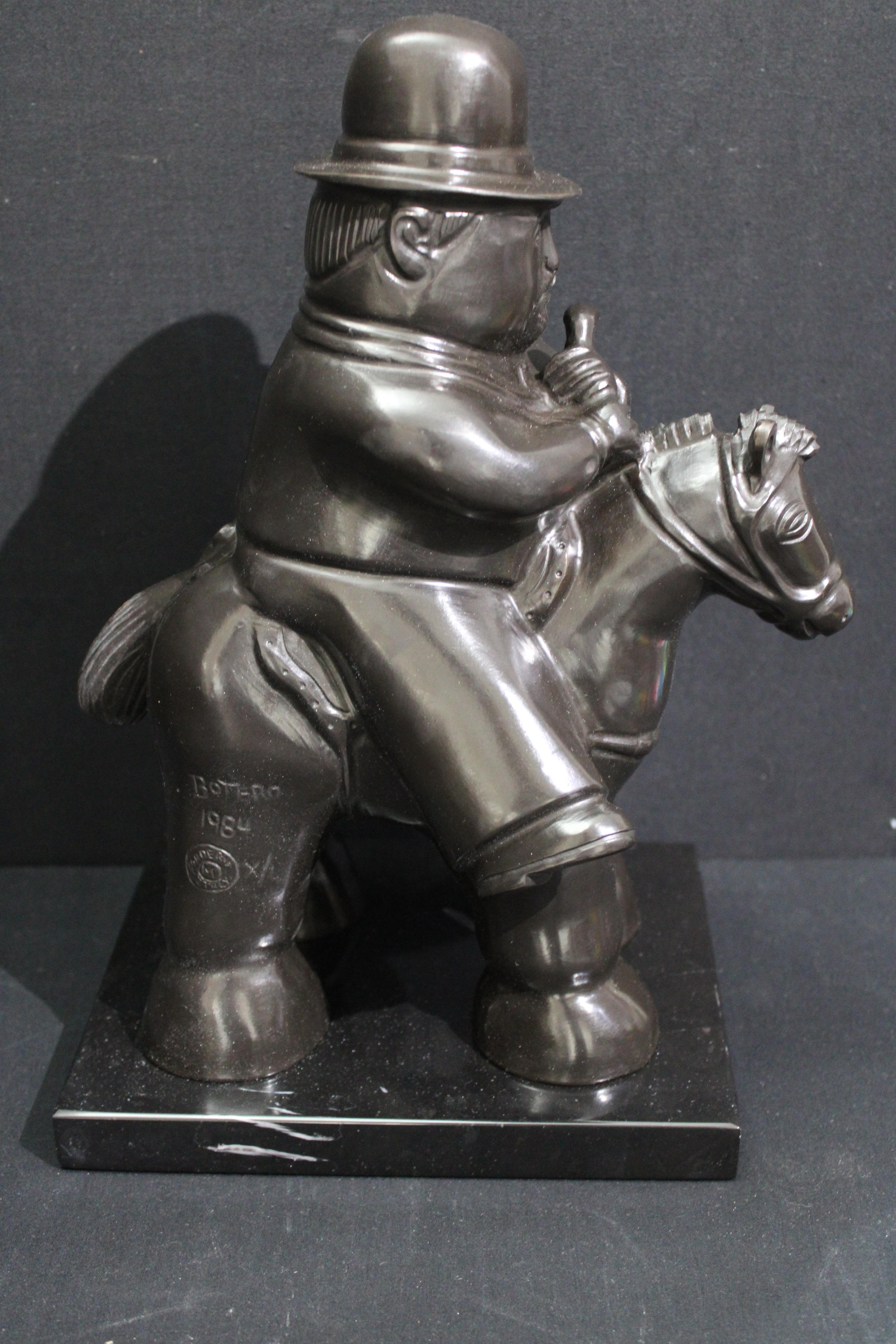 After Botero Bronze Sculpture  Man in Horse 10