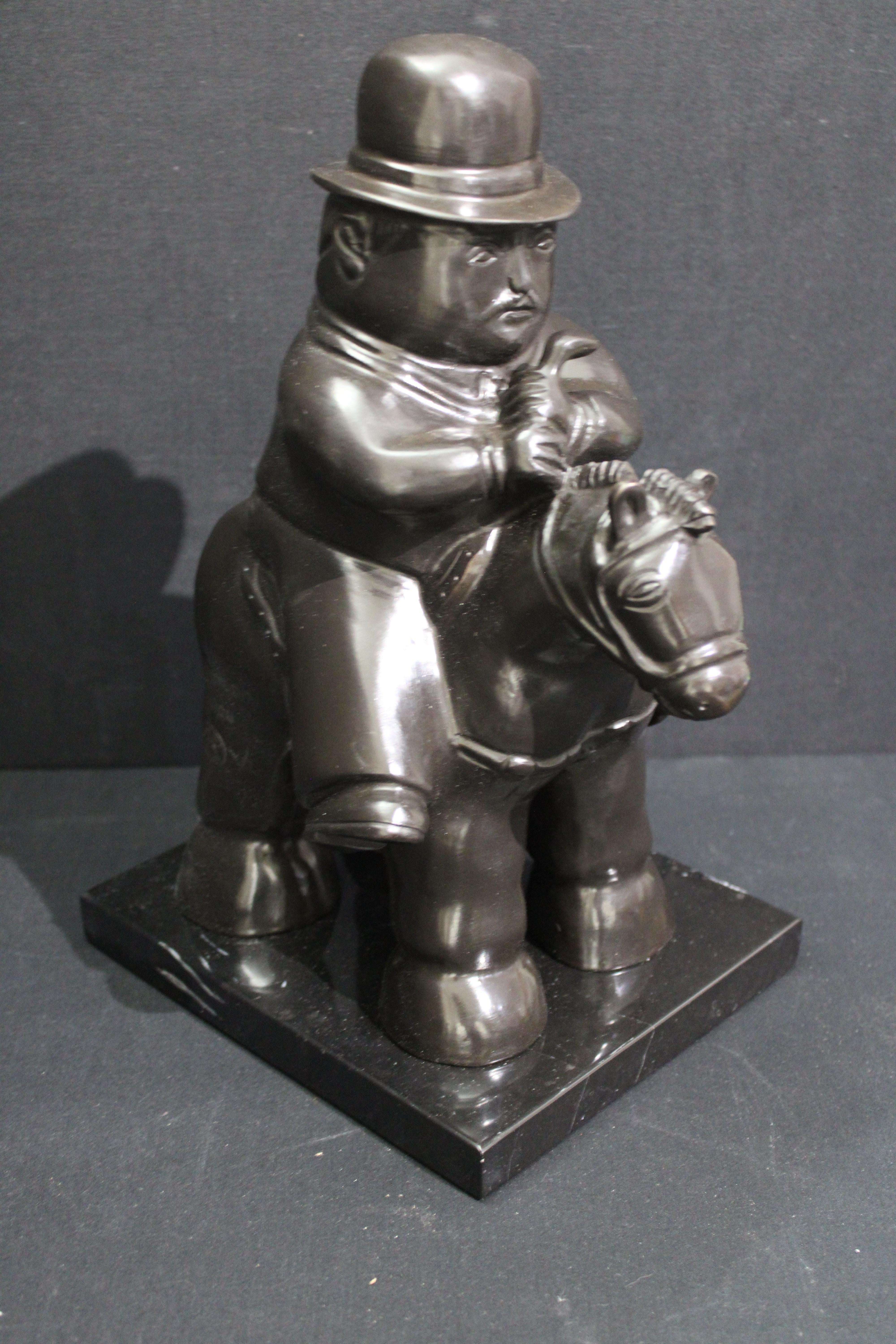 After Botero Bronze Sculpture  Man in Horse 11