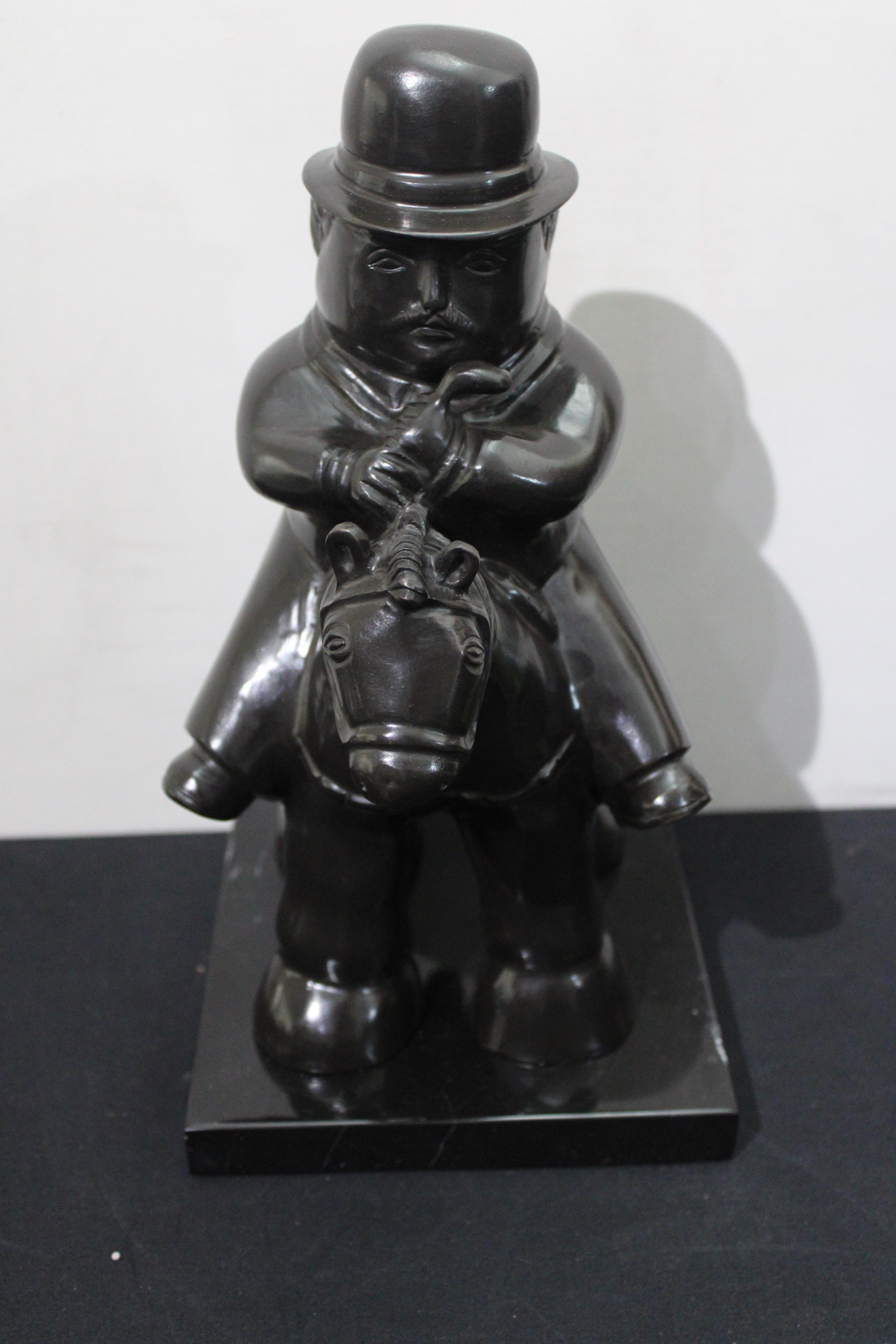 After Botero Bronze Sculpture  Man in Horse - Gold Figurative Sculpture by Fernando Botero