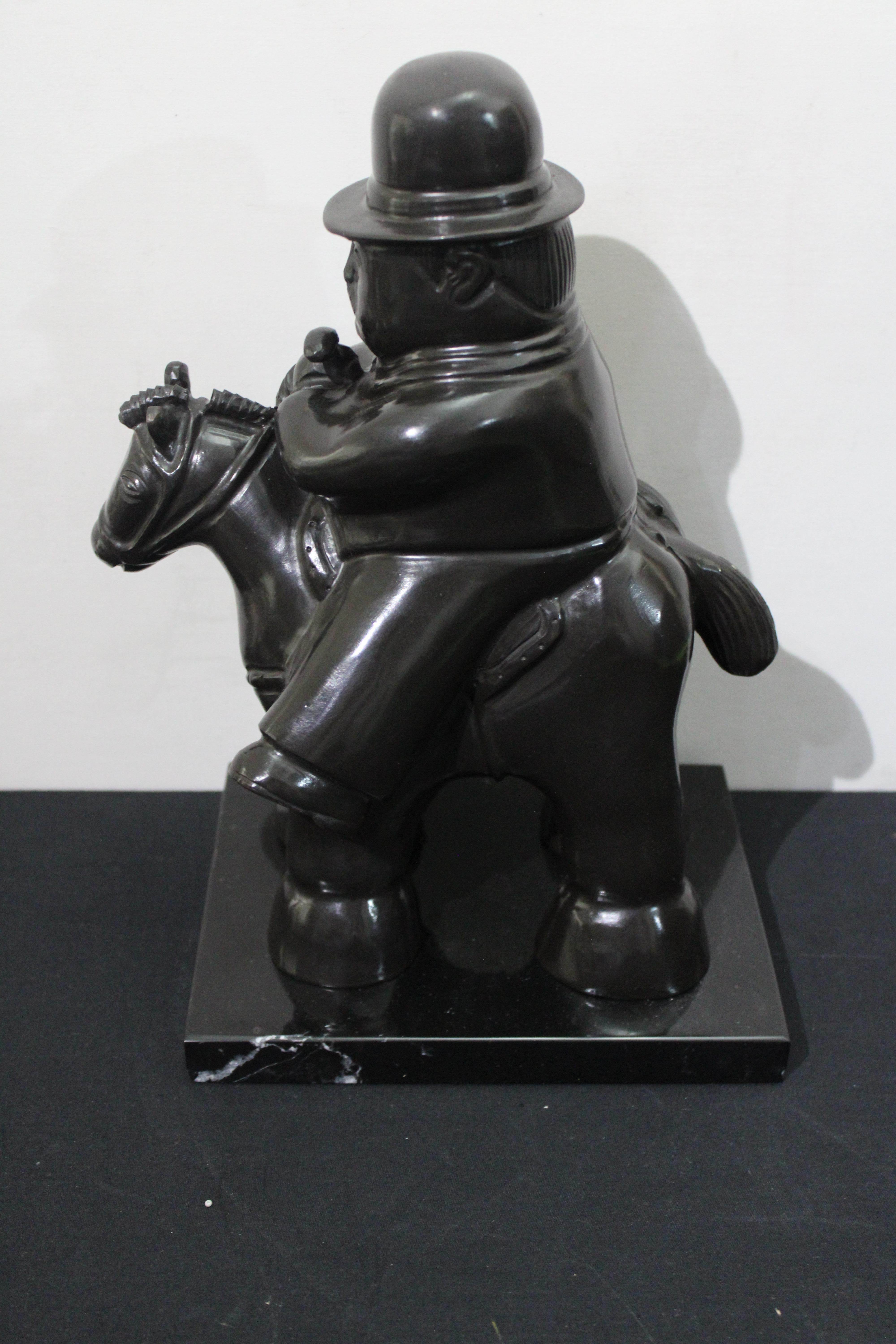 After Botero Bronze Sculpture  Man in Horse 1