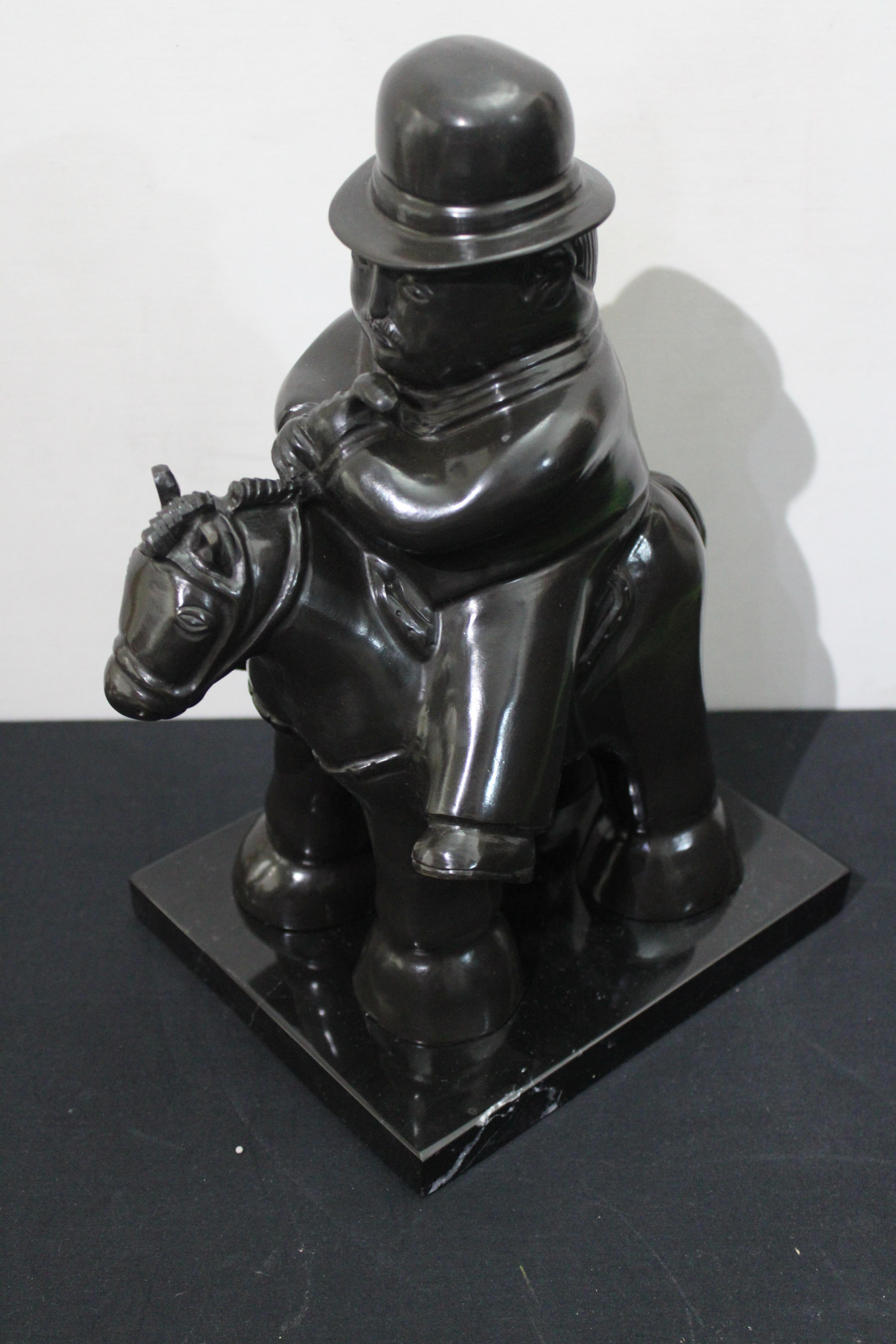 After Botero Bronze Sculpture  Man in Horse 2