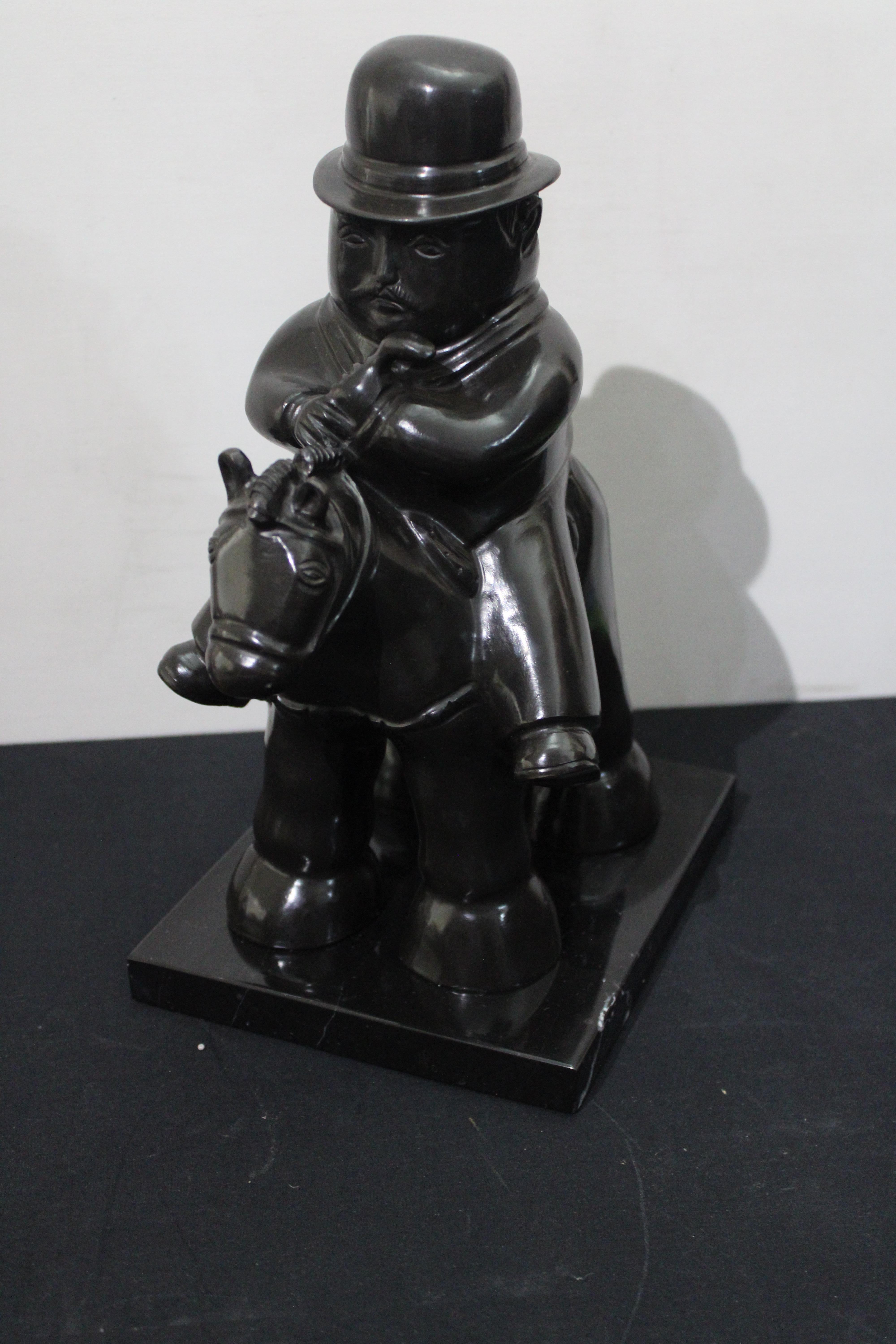 After Botero Bronze Sculpture  Man in Horse 3