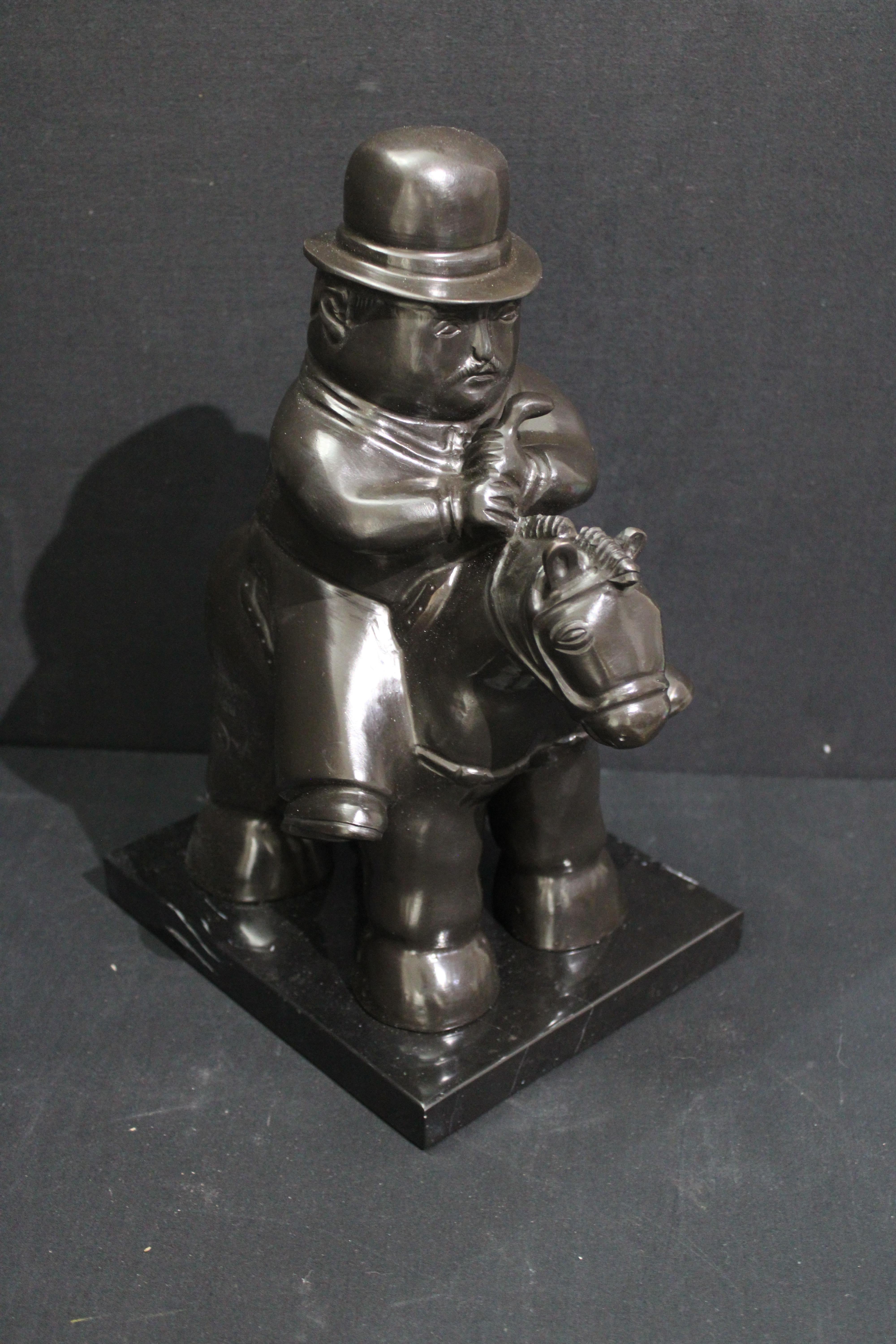 After Botero Bronze Sculpture  Man in Horse 4