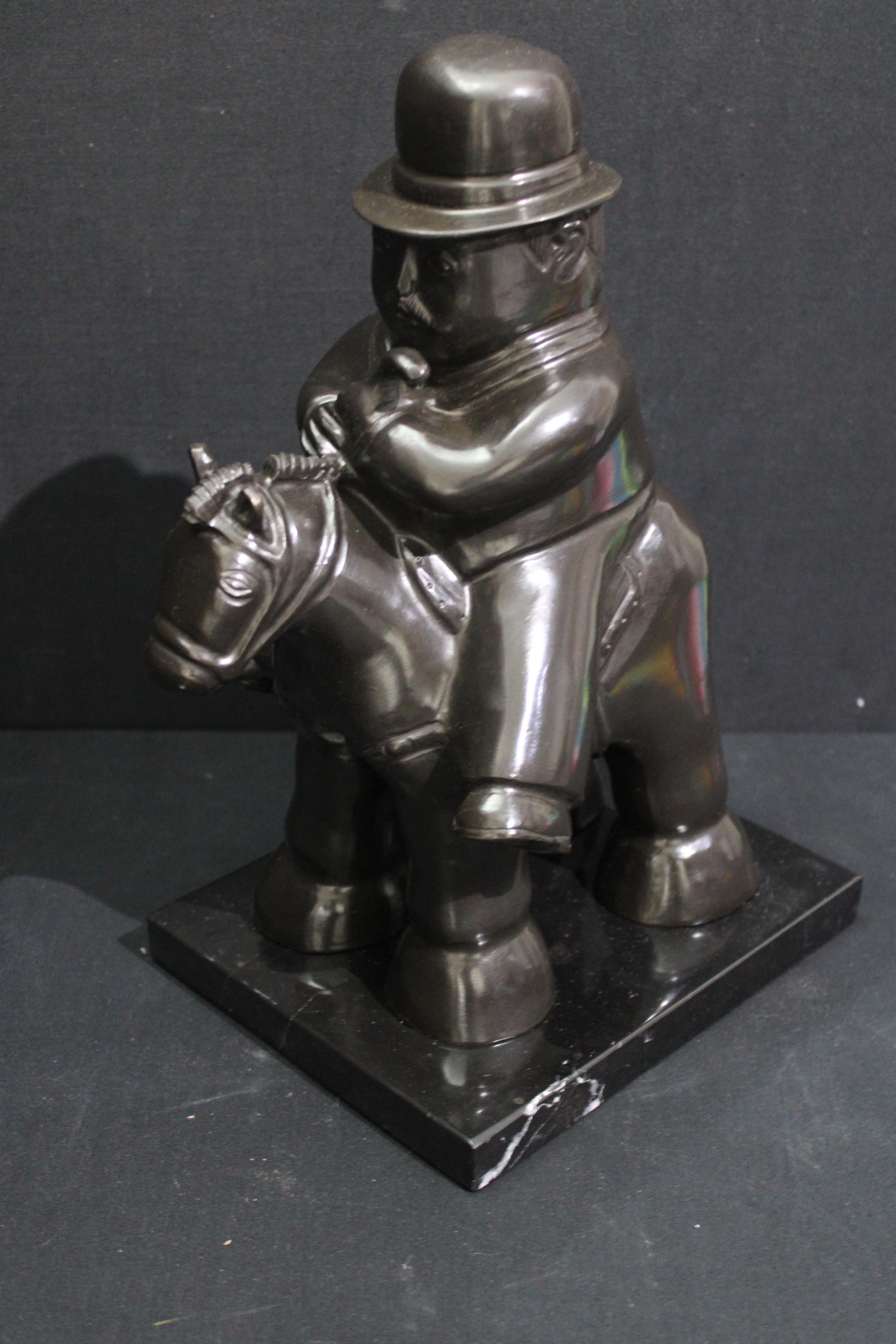 After Botero Bronze Sculpture  Man in Horse 5