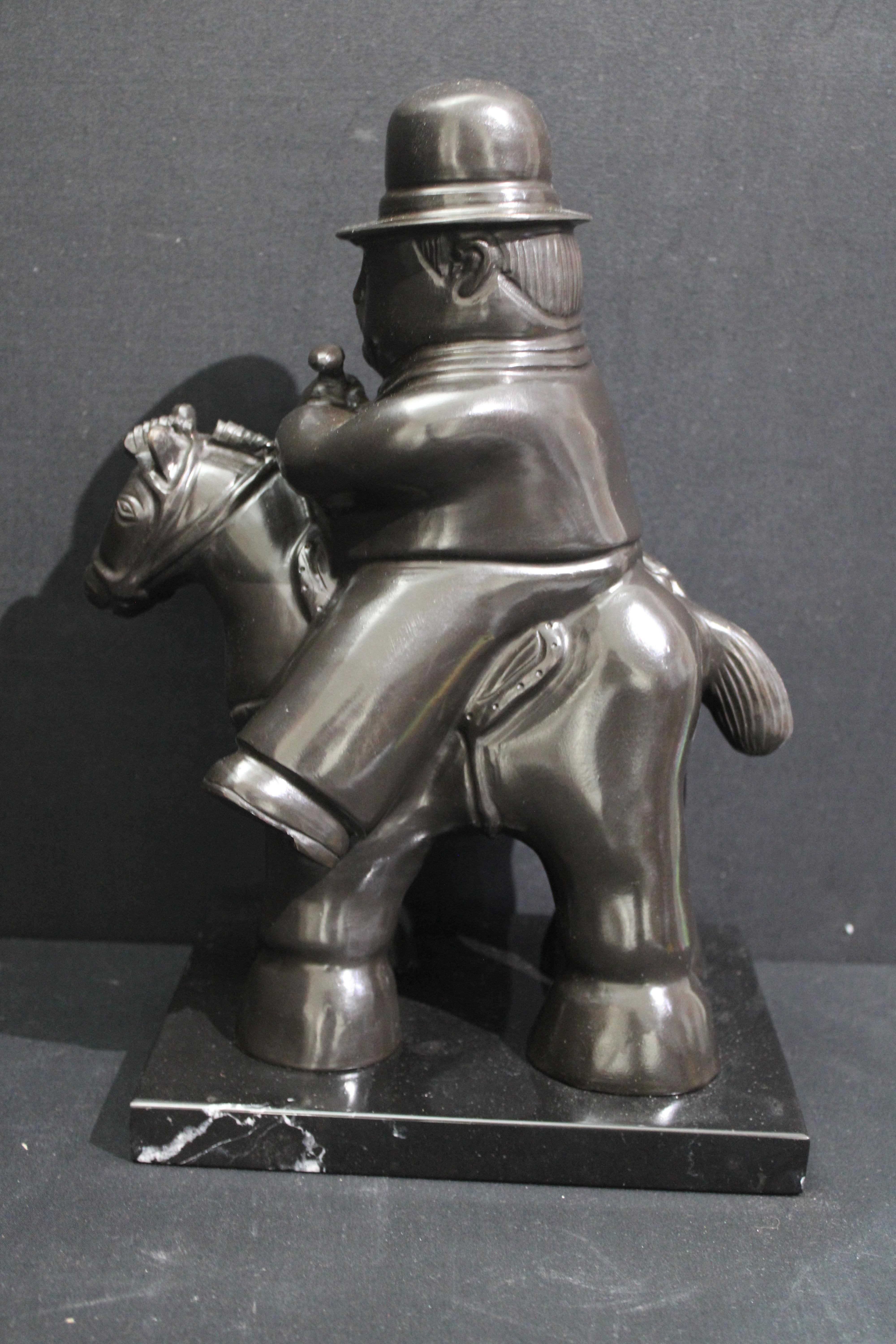 After Botero Bronze Sculpture  Man in Horse 6