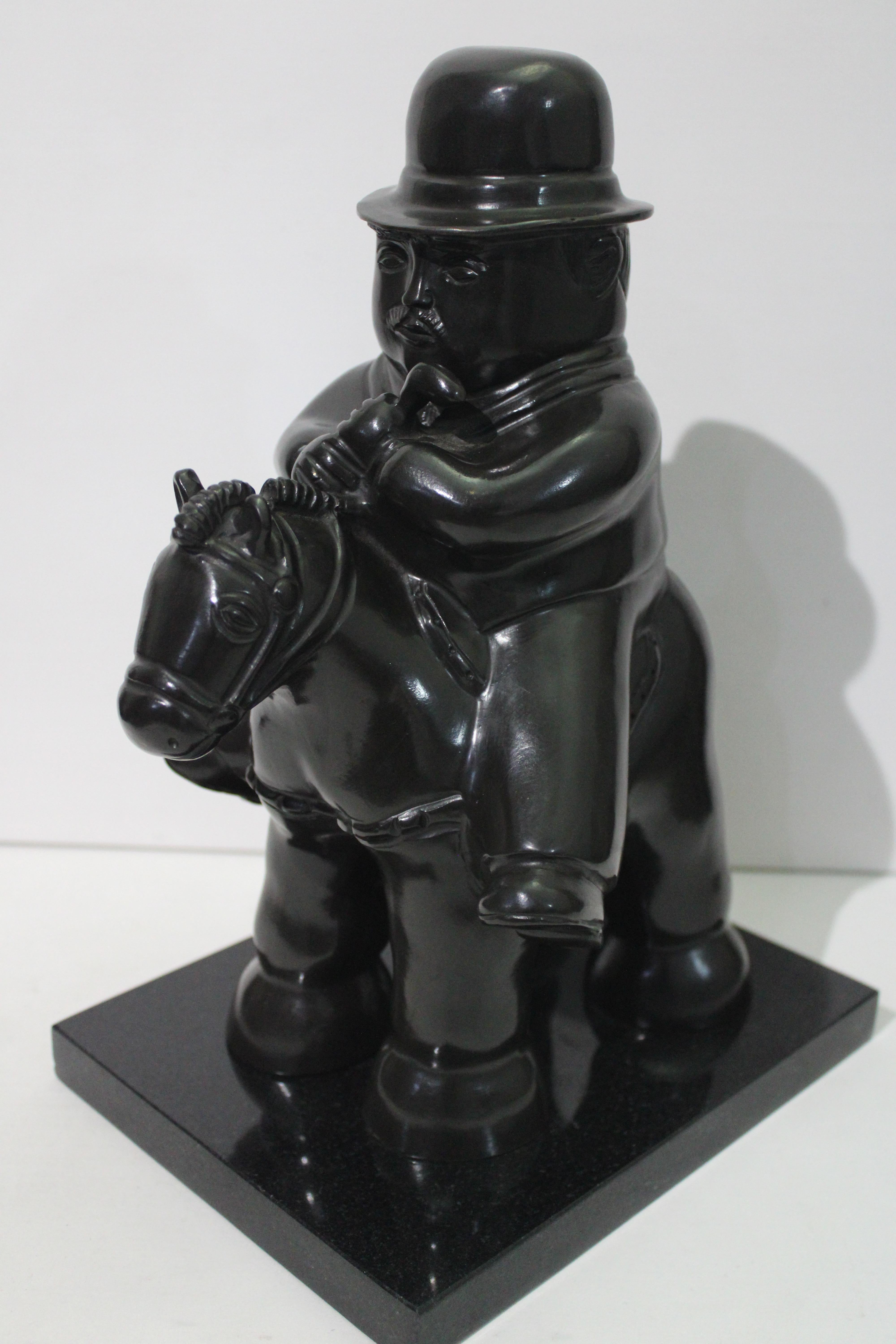 Fernando Botero Figurative Sculpture - After Botero - MAN ON HORSEBACK BRONZE