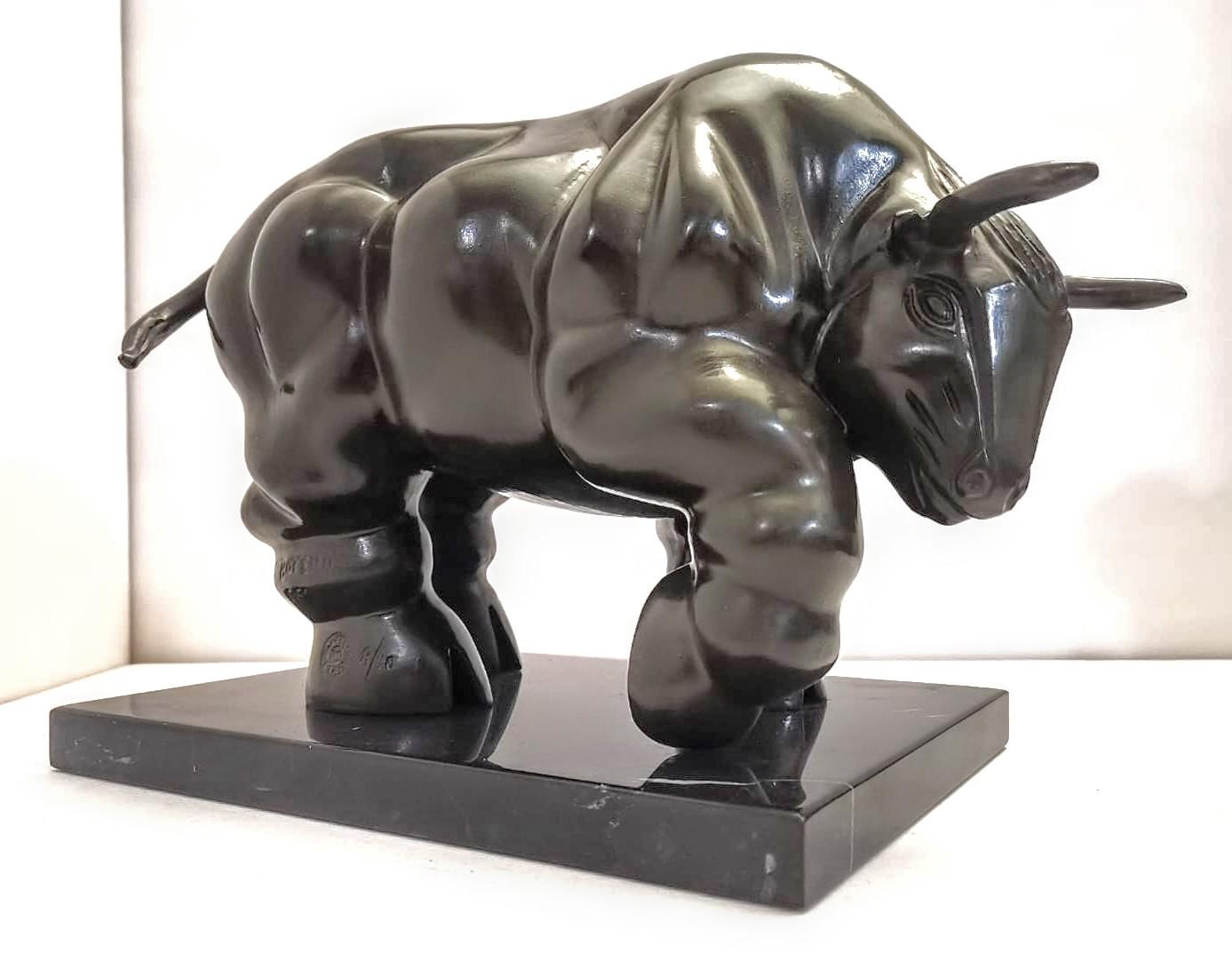 Bull Bronze Sculpture - Gold Figurative Sculpture by Fernando Botero