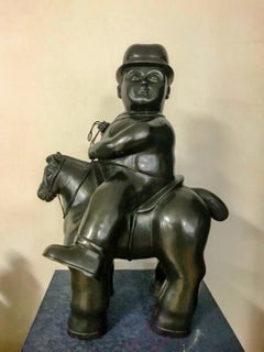 Vintage Man With a Hat On A Horse II, by Fernando Botero 