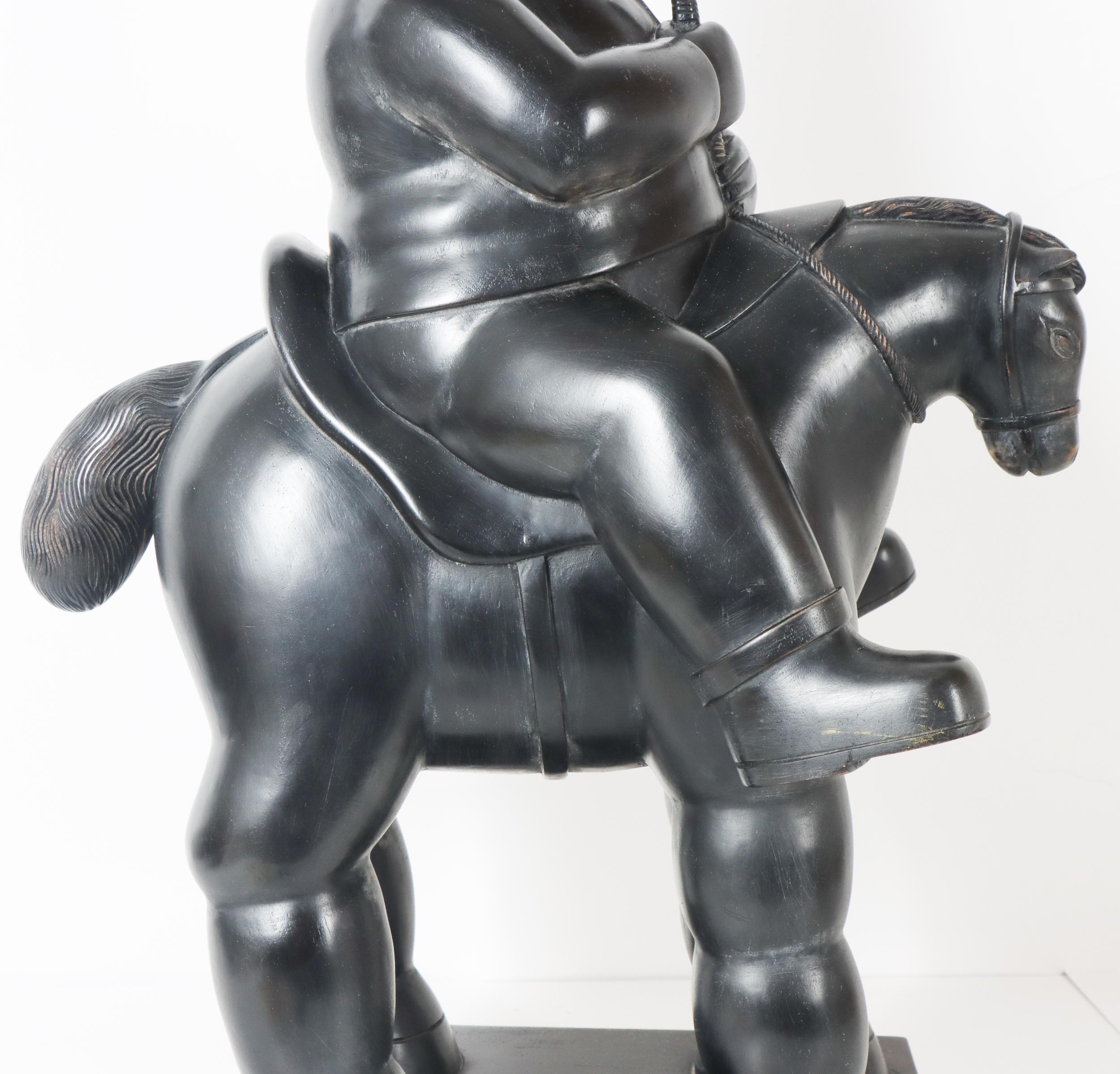 Sculpture en bois « Homme sur cheval » de Fernando Botero en vente 1