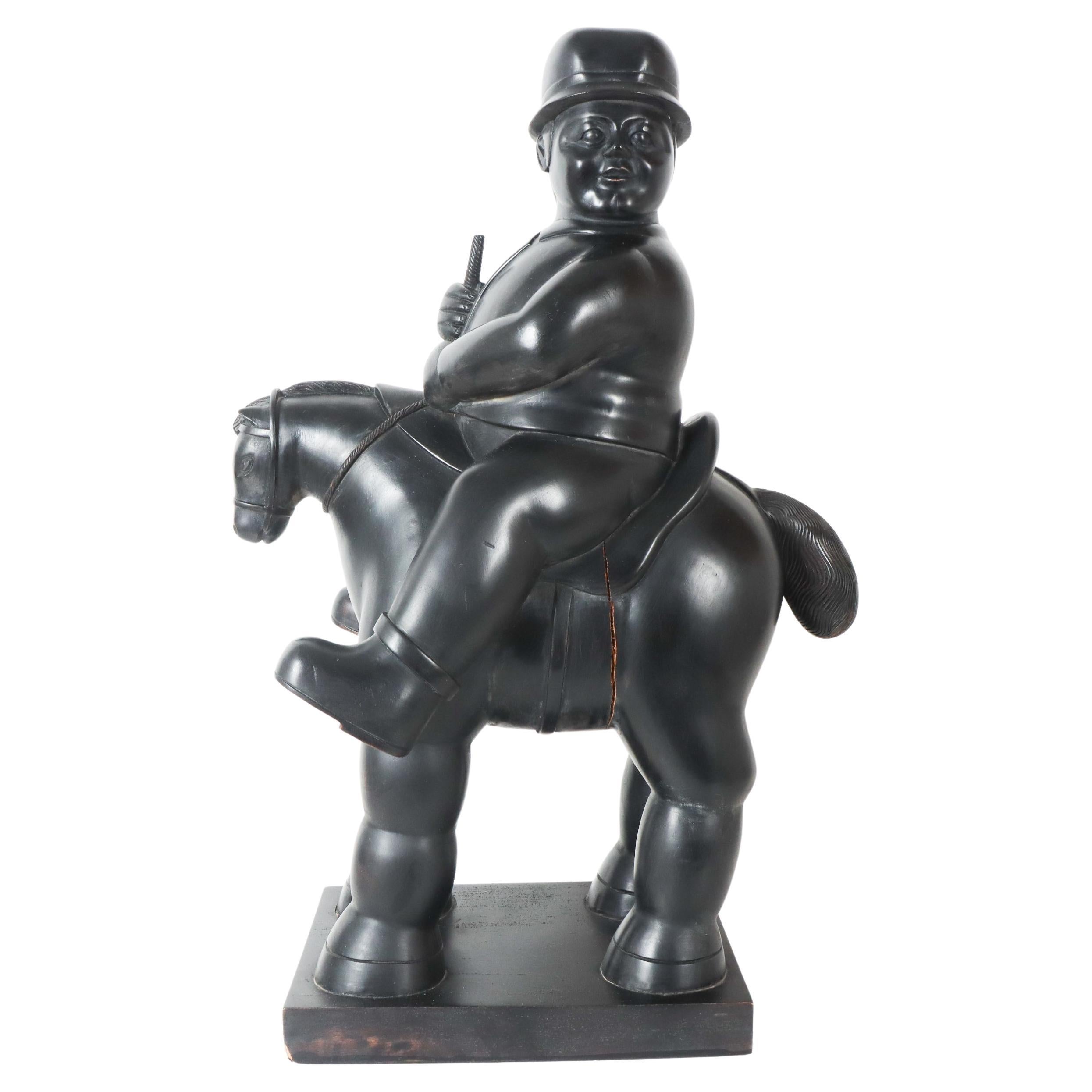 Fernando Botero "Man on Horse" Wood Sculpture For Sale