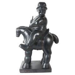 Retro Fernando Botero "Man on Horse" Wood Sculpture