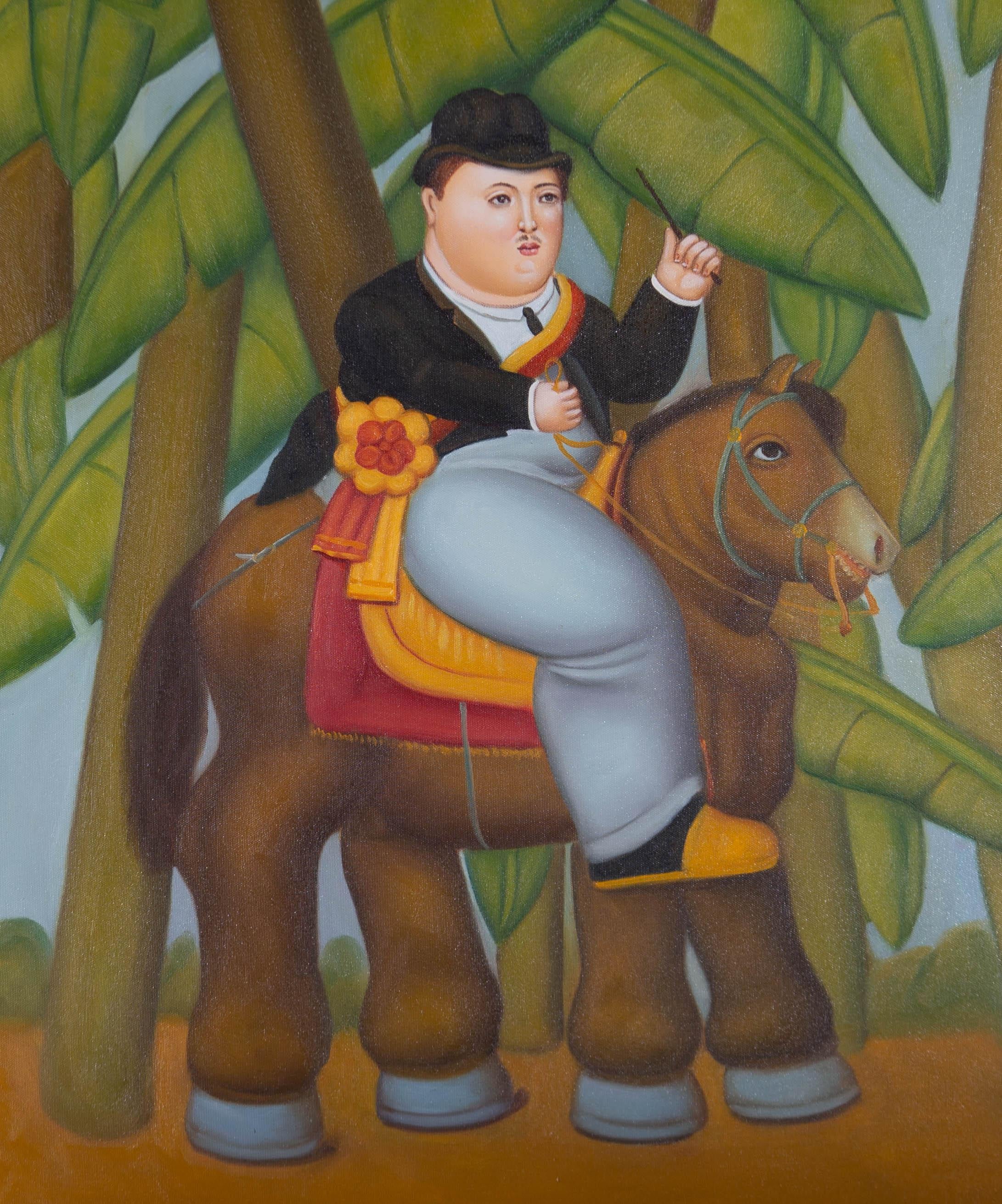 After Fernando Botero (b. 1932) - Contemporary Oil, The President 1