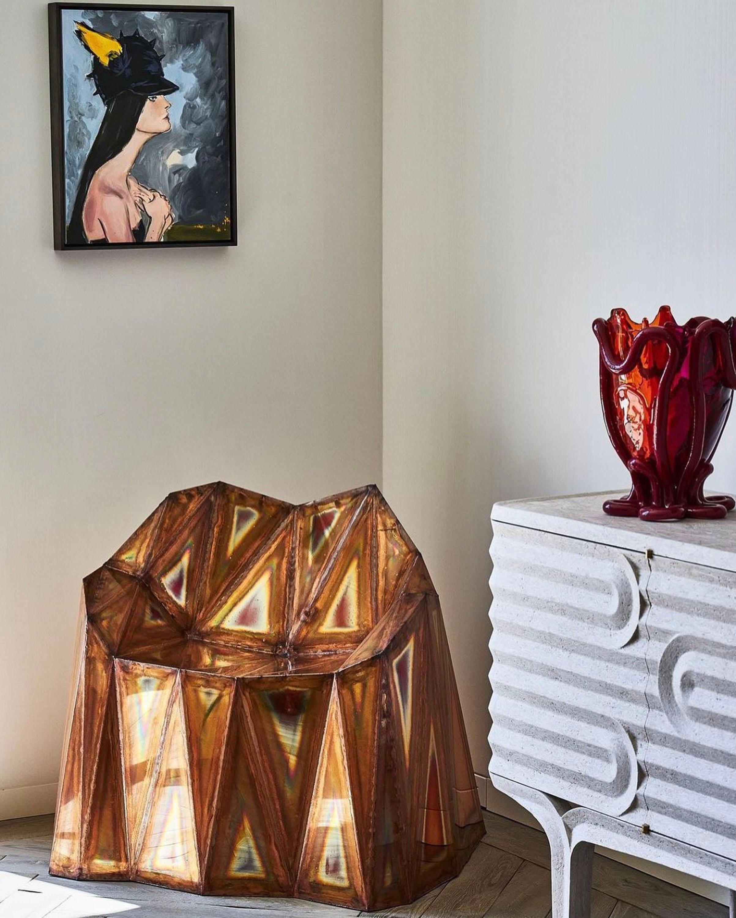 Silla Fernando Laterales Cerrados en Soldadura Espejo Pulido y Cobre by Julian Mayor Siglo XXI y contemporáneo en venta