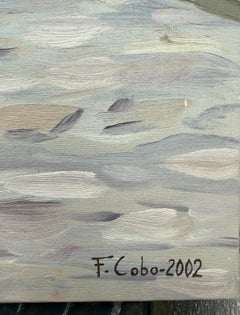 Historic Street in Sitges Spain oil on canvas painting