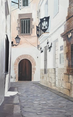 Historic Street in Sitges Spain oil on canvas painting