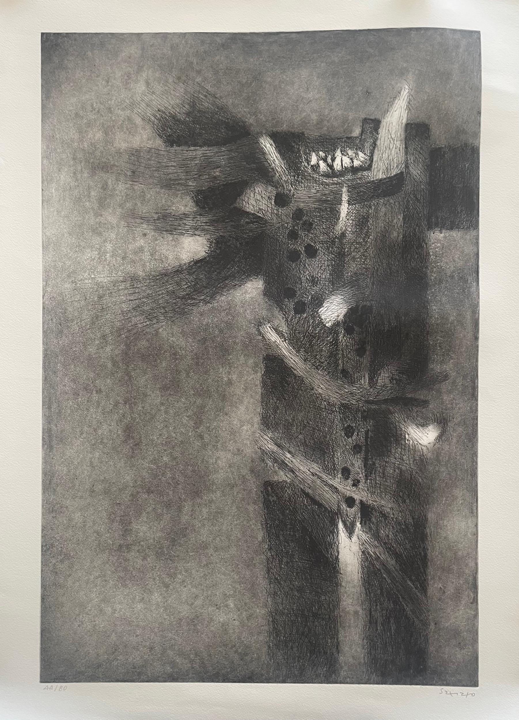 Transhumante
Fernando de Szyszlo, peruano (1925-2017)
Aguatinta Aguafuerte, firmado y numerado a lápiz
Edición de 44/80
Tamaño: 107,95 x 71,12 cm (42,5 x 28 pulg.)