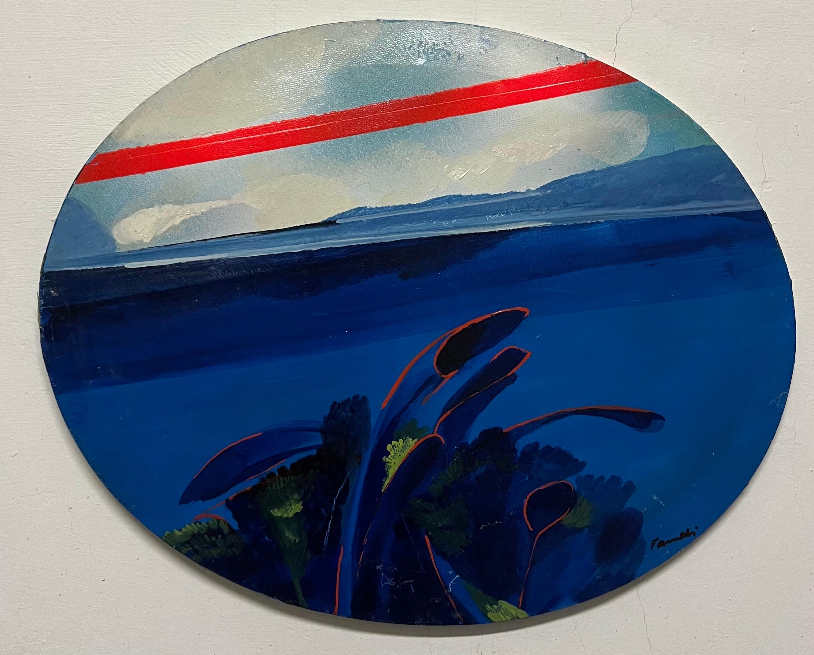 Landscape Painting Fernando FARULLI - ""Islands in the distance-Tuscany-""" Bleu, ovale cm.50 x 40