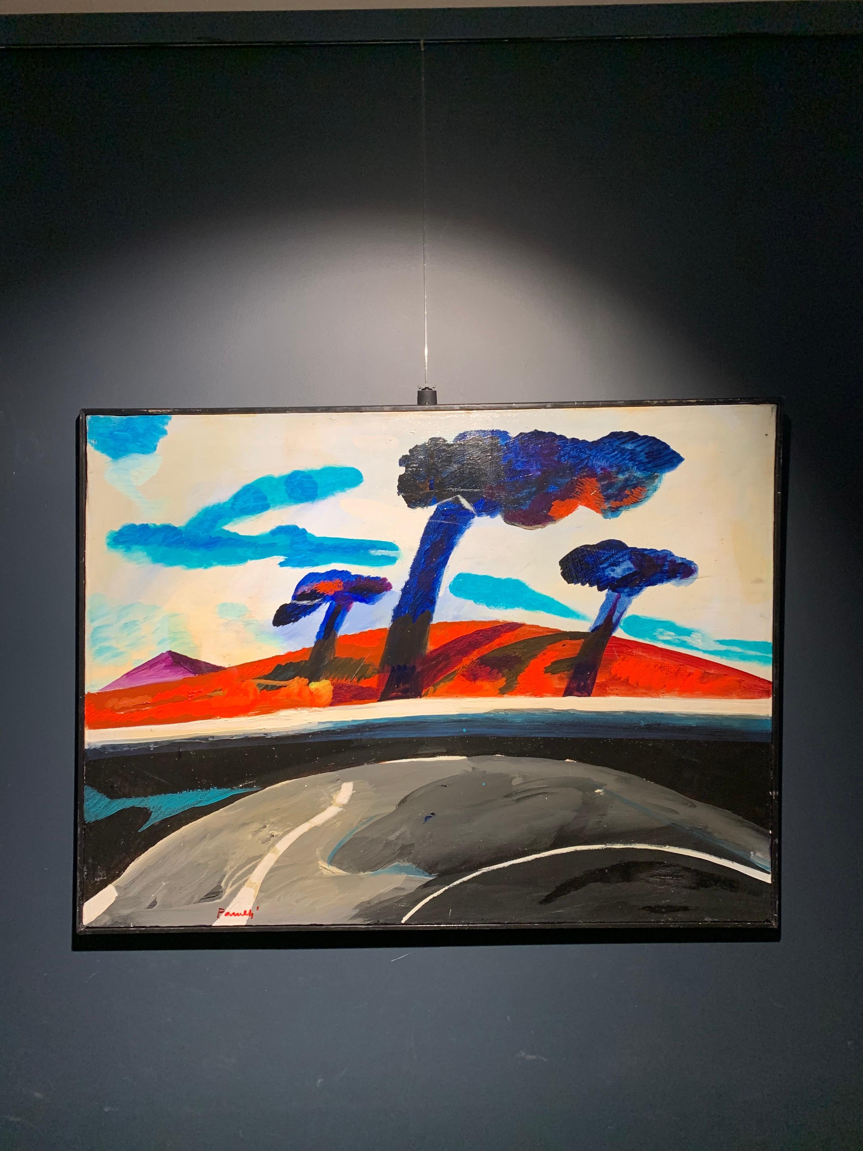 “trees near Florence” oil cm 60 x 80 1980 Tuscany Italy - Painting by Fernando FARULLI