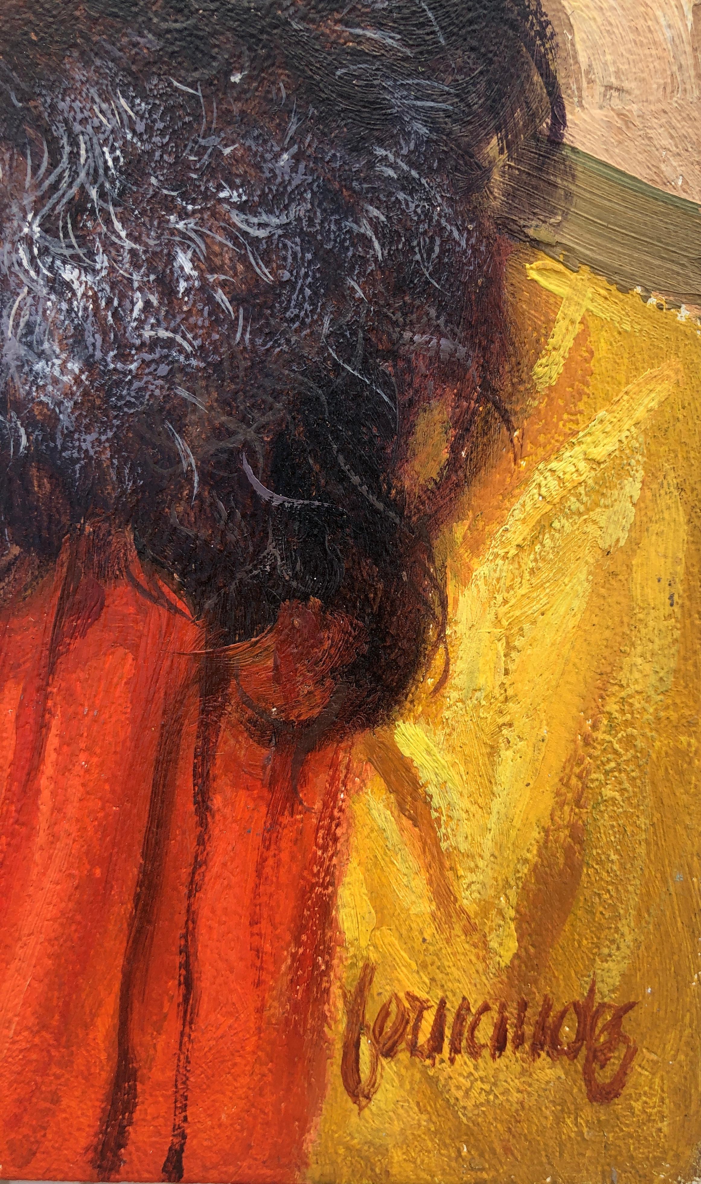 Sadhu saggio indiano dipinto a olio su tavola India - Painting di Fernando Fernandez
