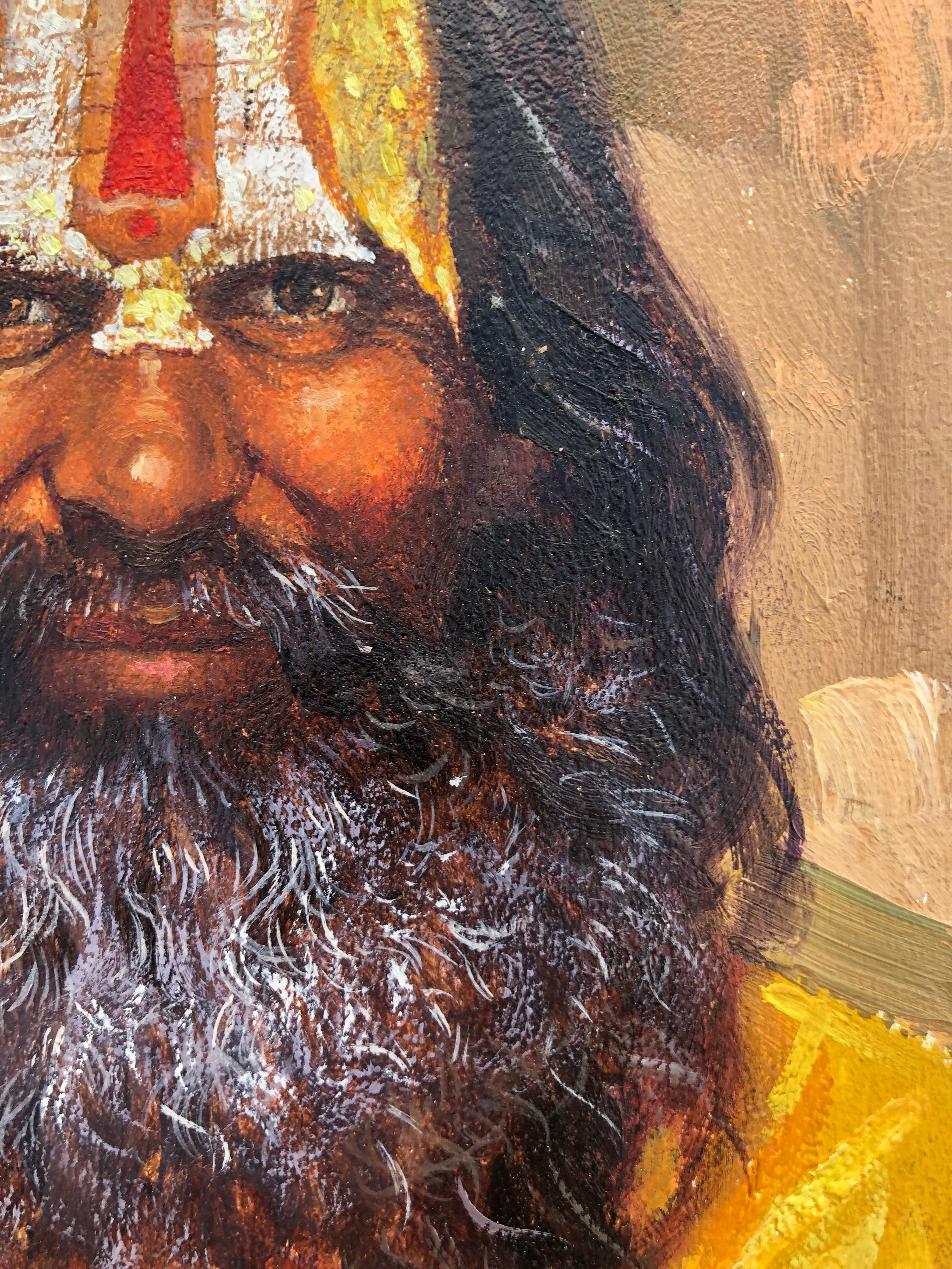 Sadhu saggio indiano dipinto a olio su tavola India - Portrait Painting Marrone di Fernando Fernandez
