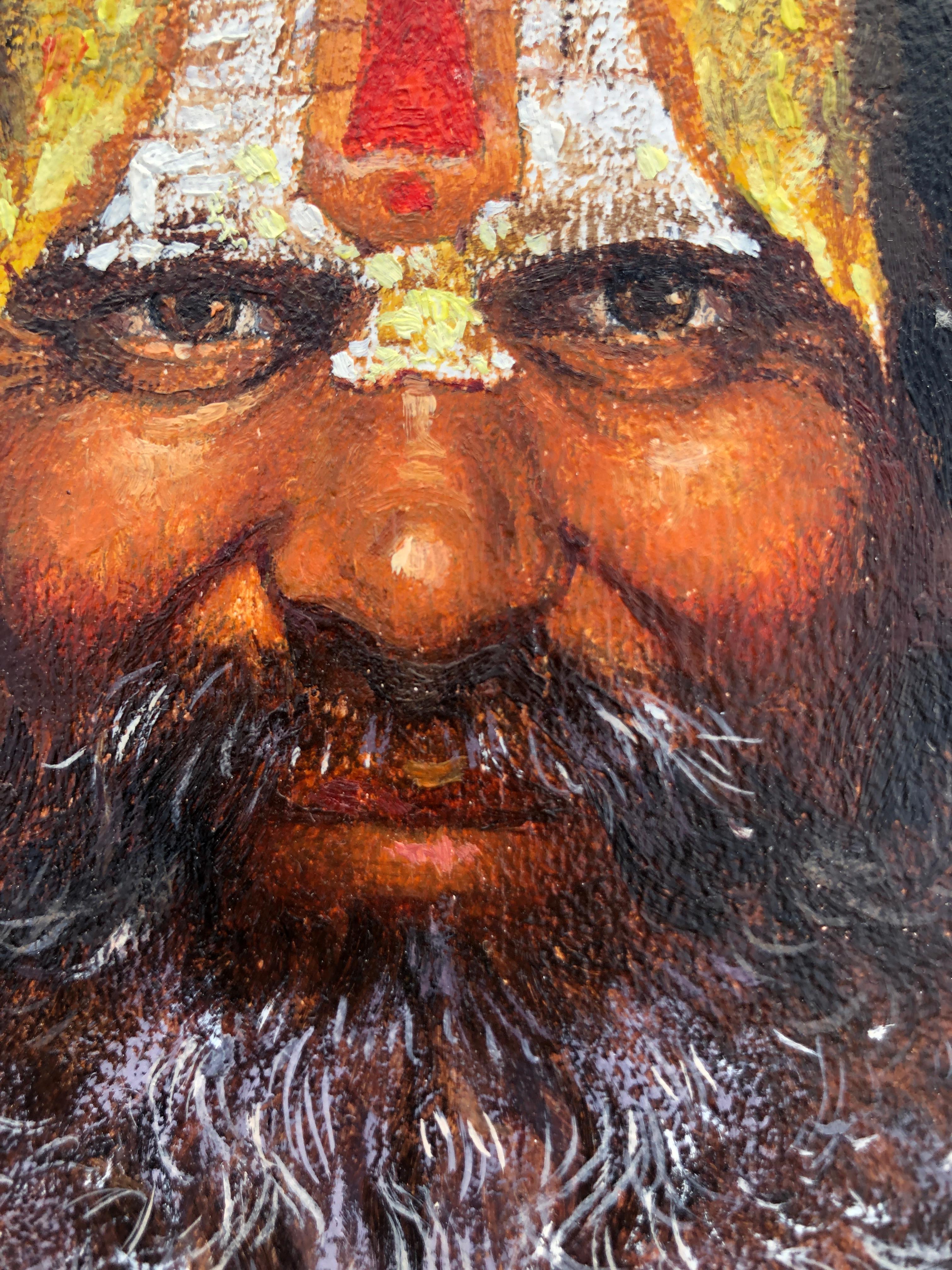 Sadhu saggio indiano dipinto a olio su tavola India in vendita 1
