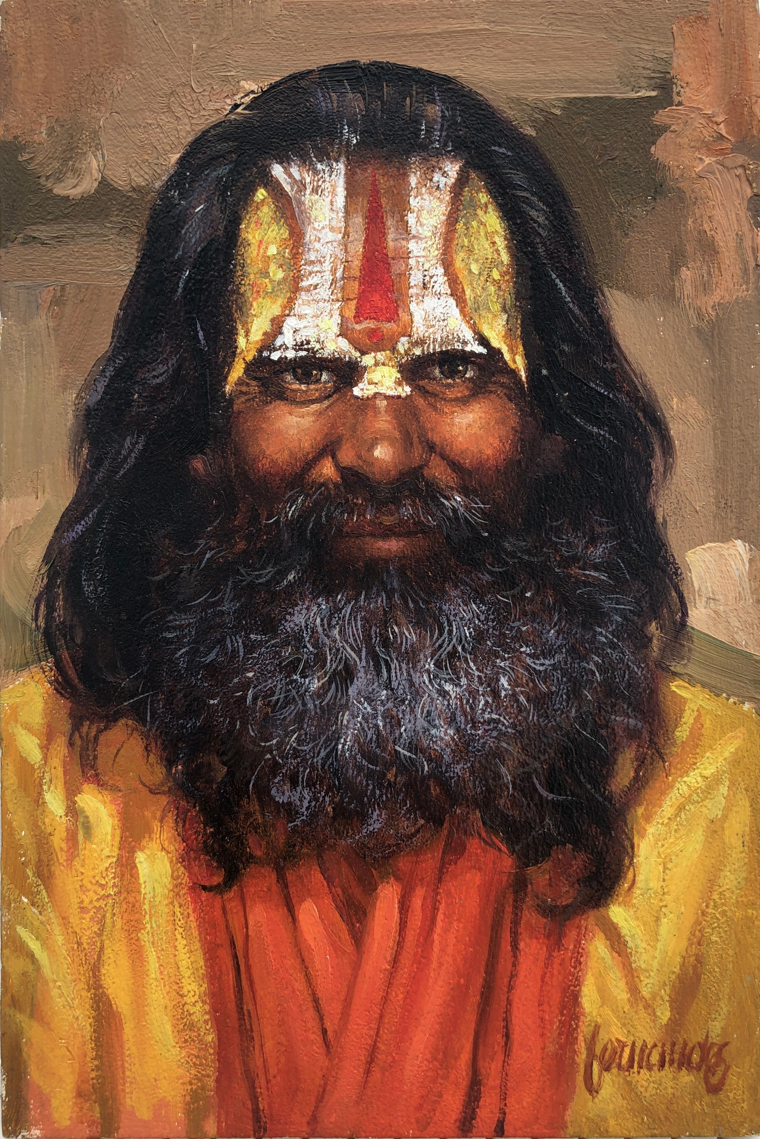 Sadhu sabio indio pintura al óleo sobre tabla India